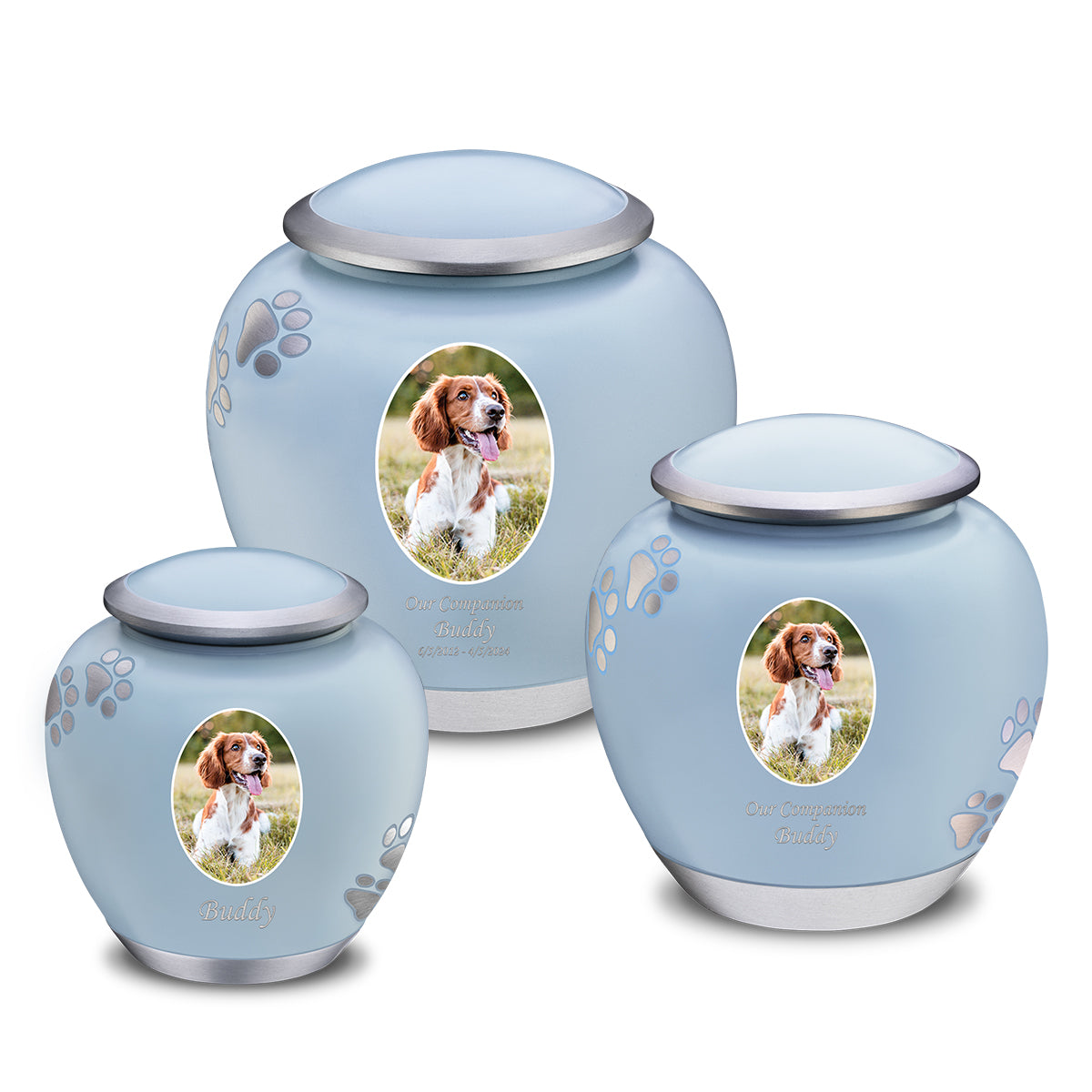 Shadow Medium Portrait Pawprint Pet Urn Blue & Bru Pewter