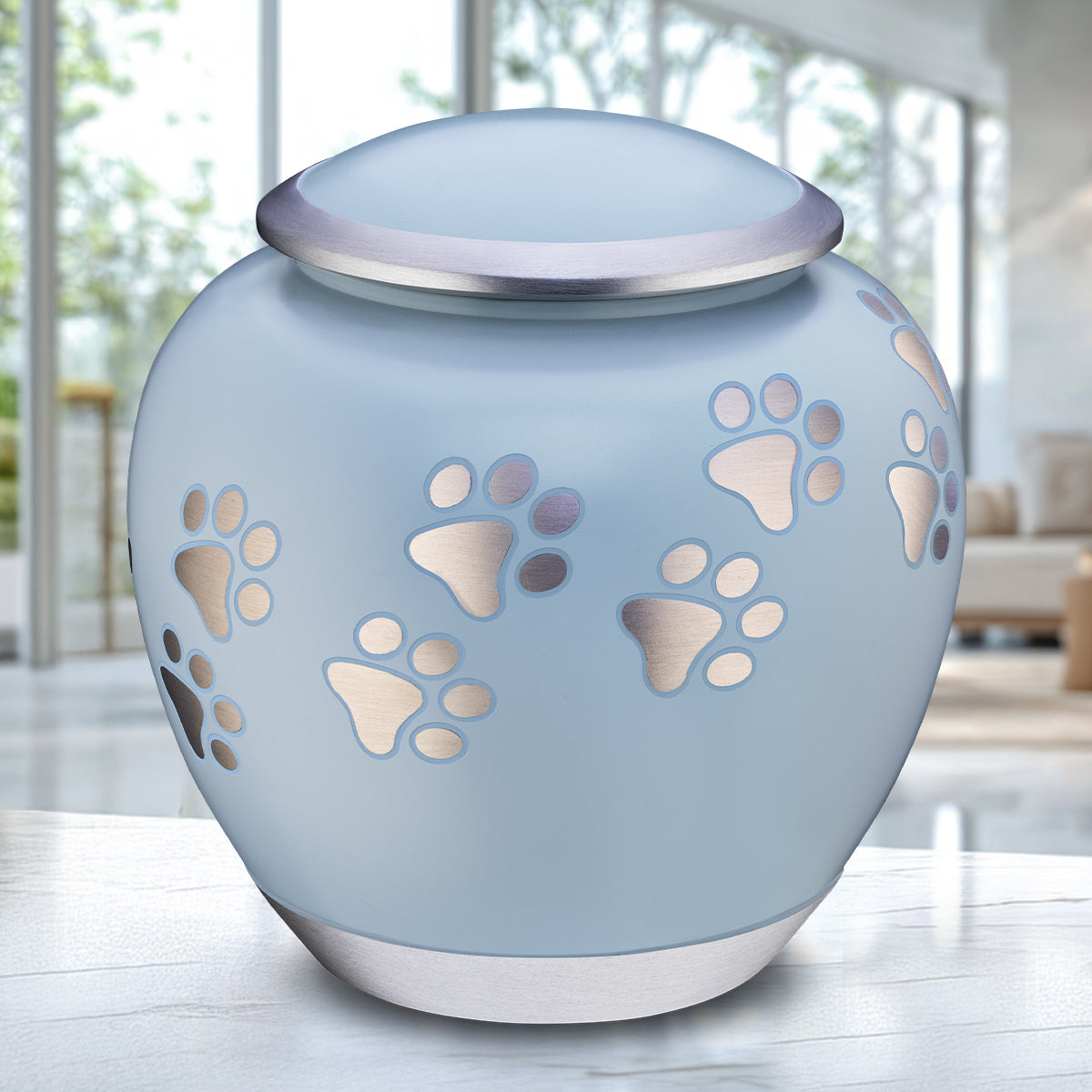 Shadow Large Pawprint Pet Urn Blue & Bru Pewter