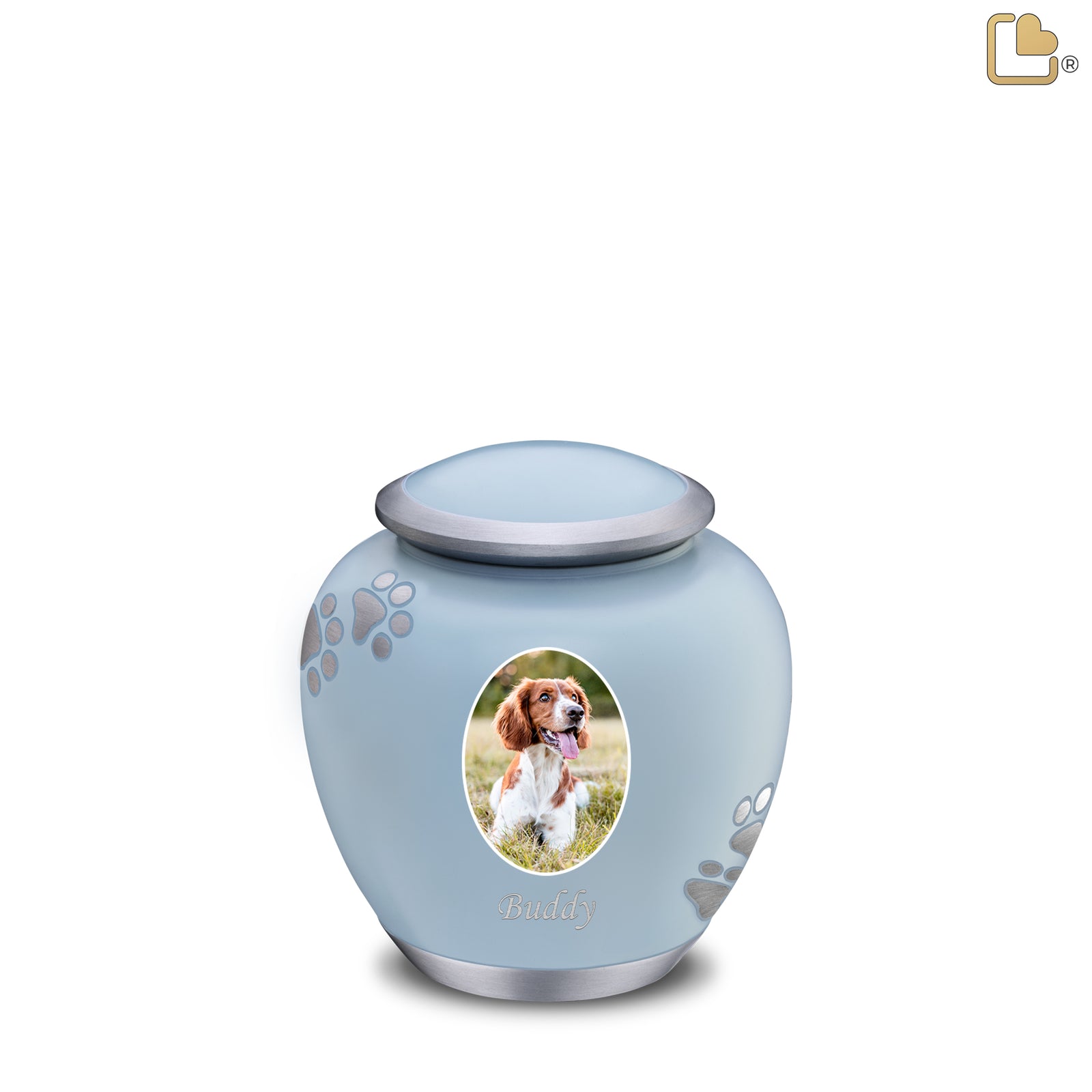 Shadow Small Portrait Pawprint Pet Urn Blue & Bru Pewter