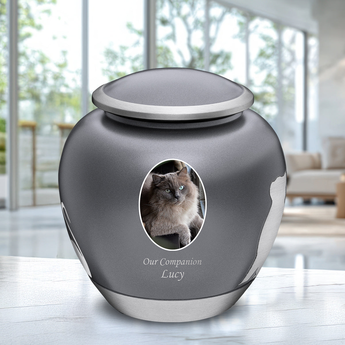 Shadow Medium Portrait Cat Pet Urn French Grey & Bru Pewter