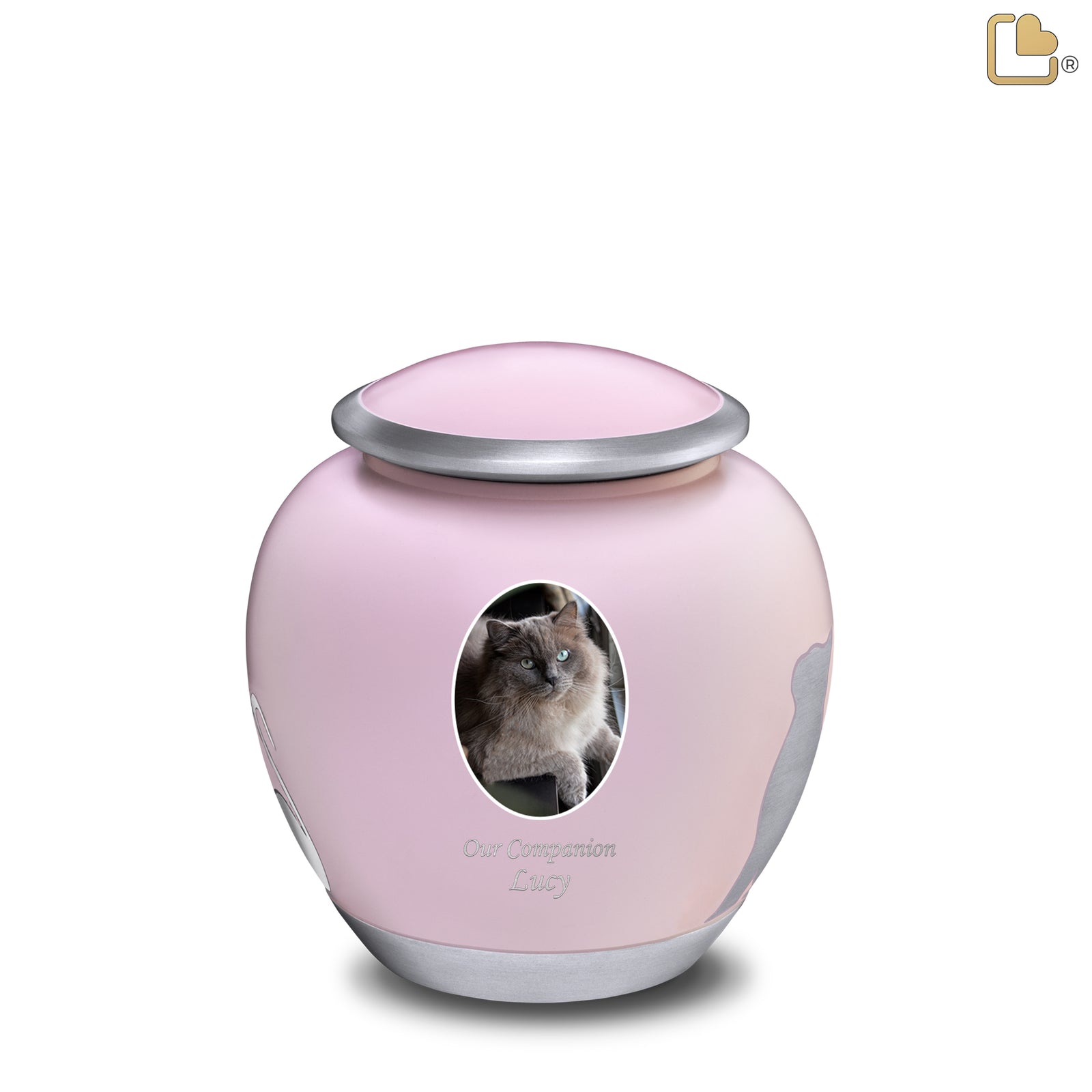 Shadow Medium Portrait Cat Pet Urn Pink & Bru Pewter