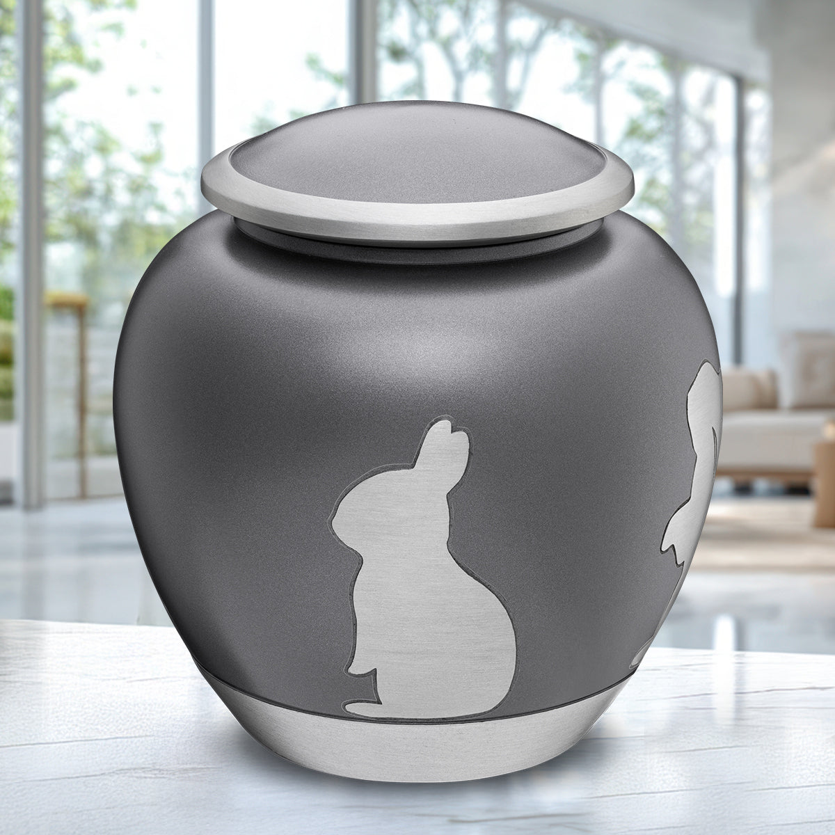 Shadow Medium Rabbit Pet Urn French Grey & Bru Pewter