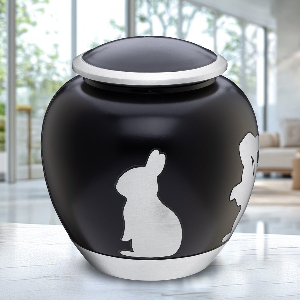 Shadow Medium Rabbit Pet Urn Black & Bru Pewter