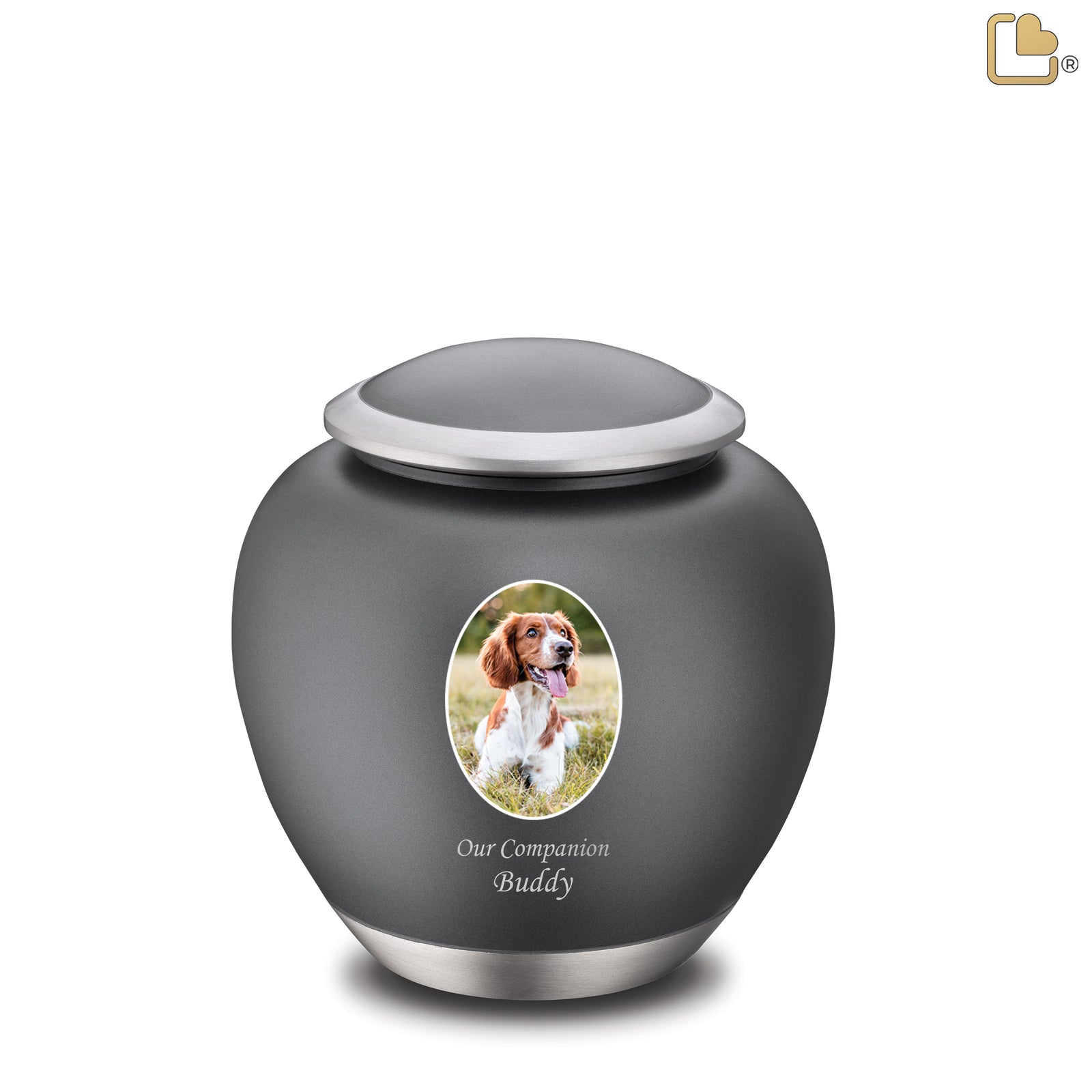 Shadow Medium Pet Portrait Urn French Grey & Bru Pewter