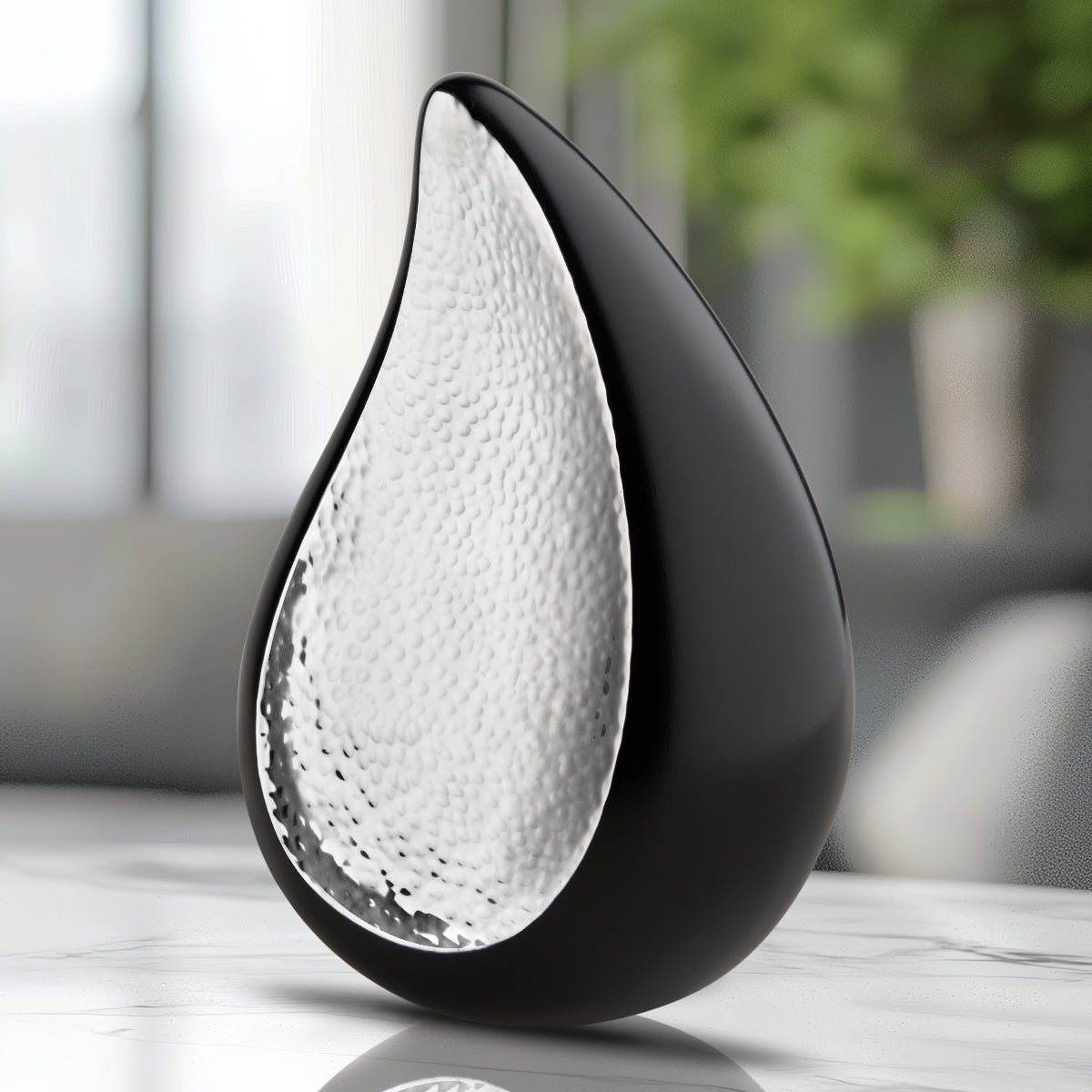 Medium TearDrop Hammered Silver Cremation Urn