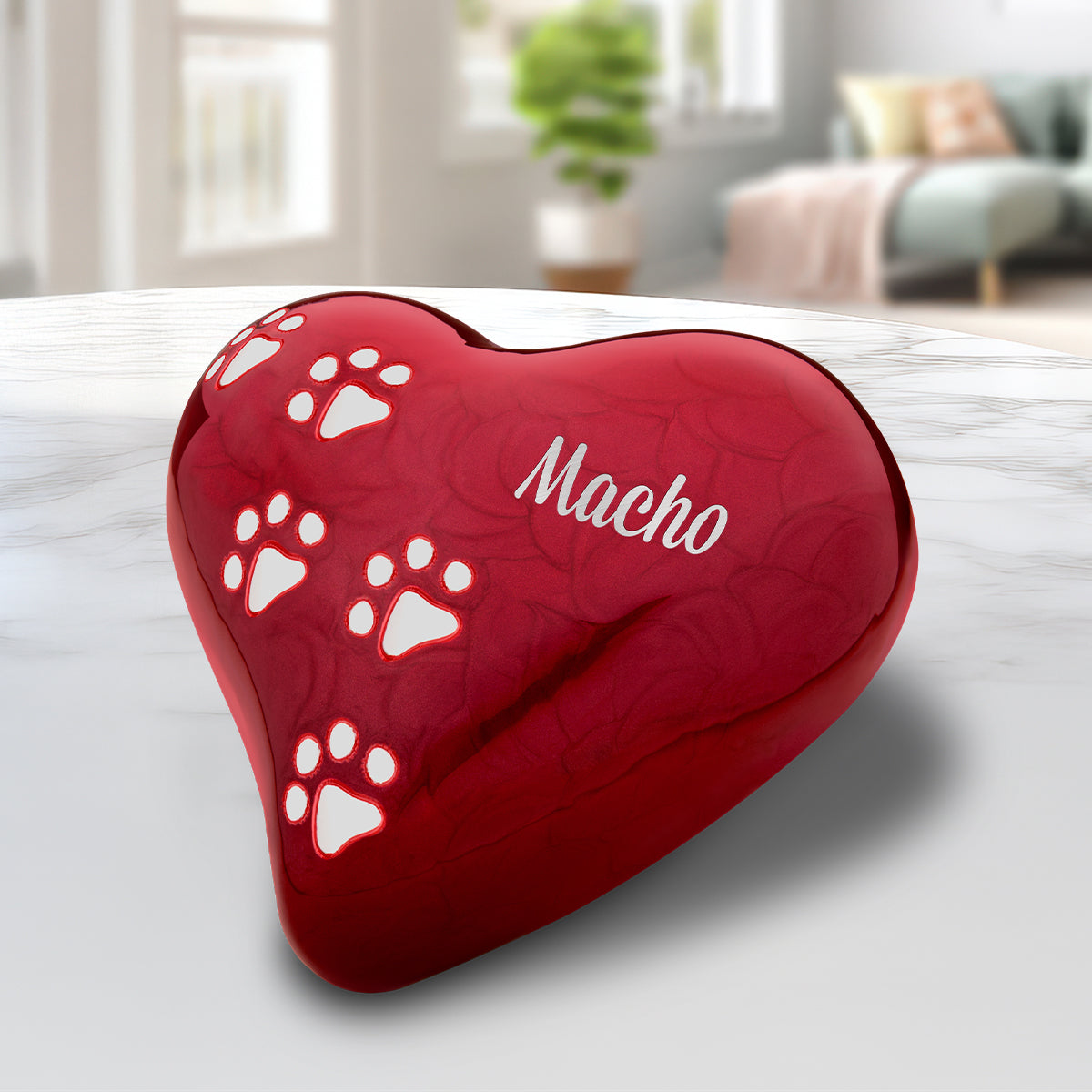 Medium Heart Pet Urn Pearl Red & Brushed Pewter