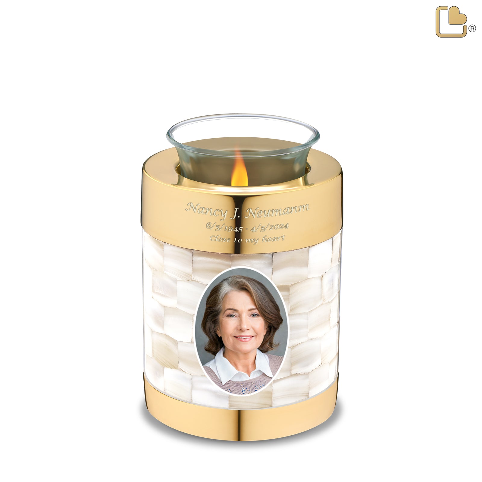 Tealight Mother of Pearl Portrait Cremation Urn - COMFORT by LoveUrns