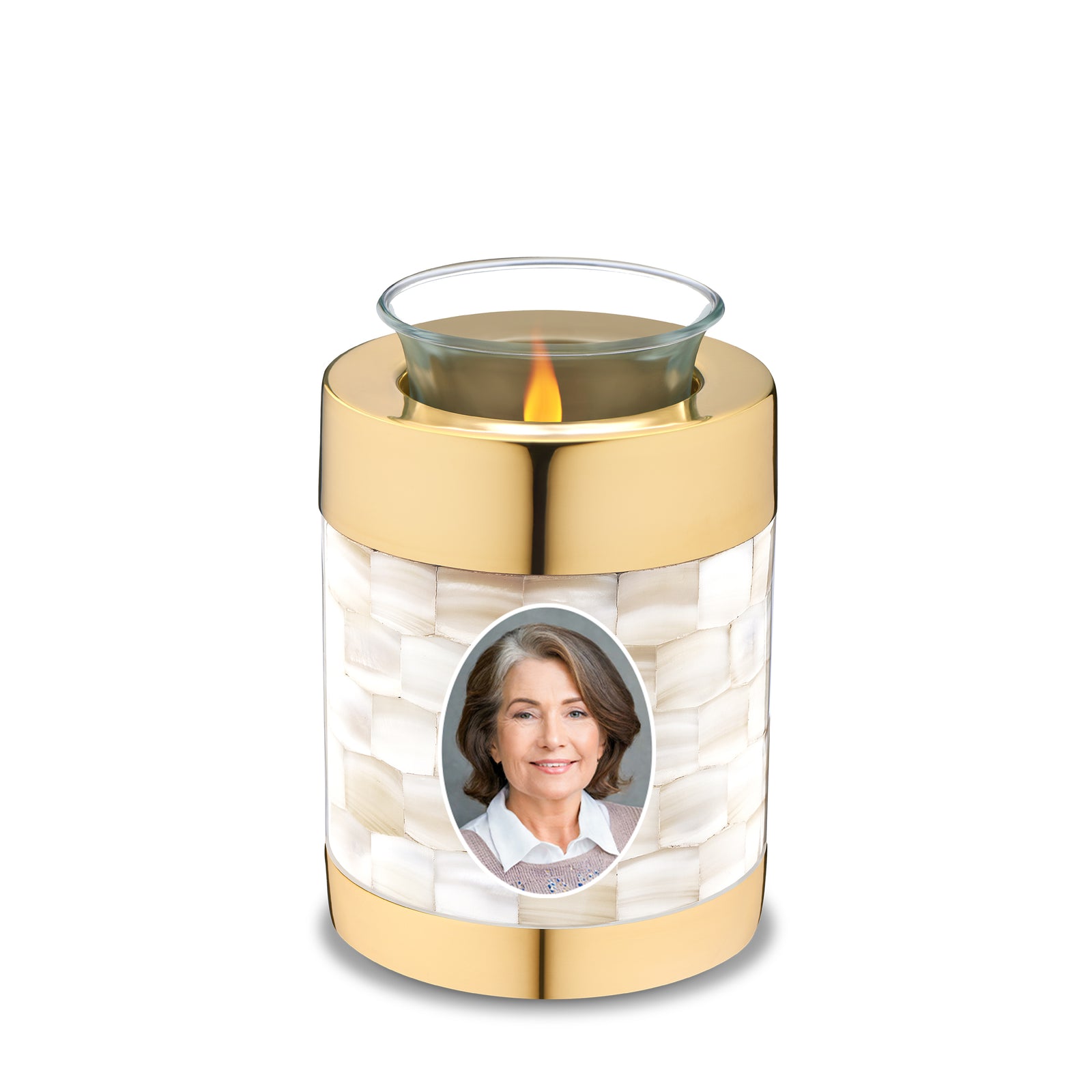 Tealight Mother of Pearl Portrait Cremation Urn - COMFORT by LoveUrns