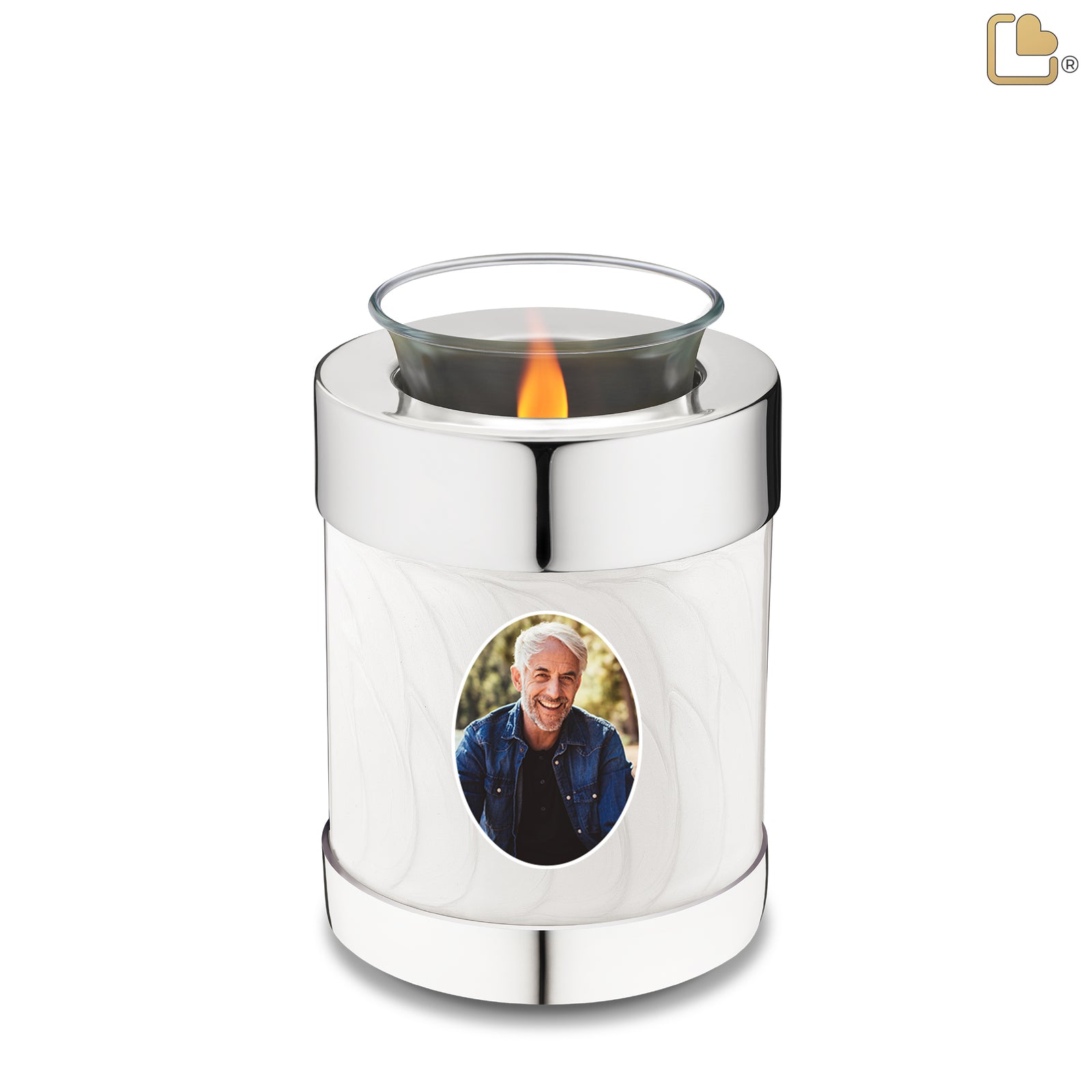 Tealight Portrait Pearl Silver Cremation Urn