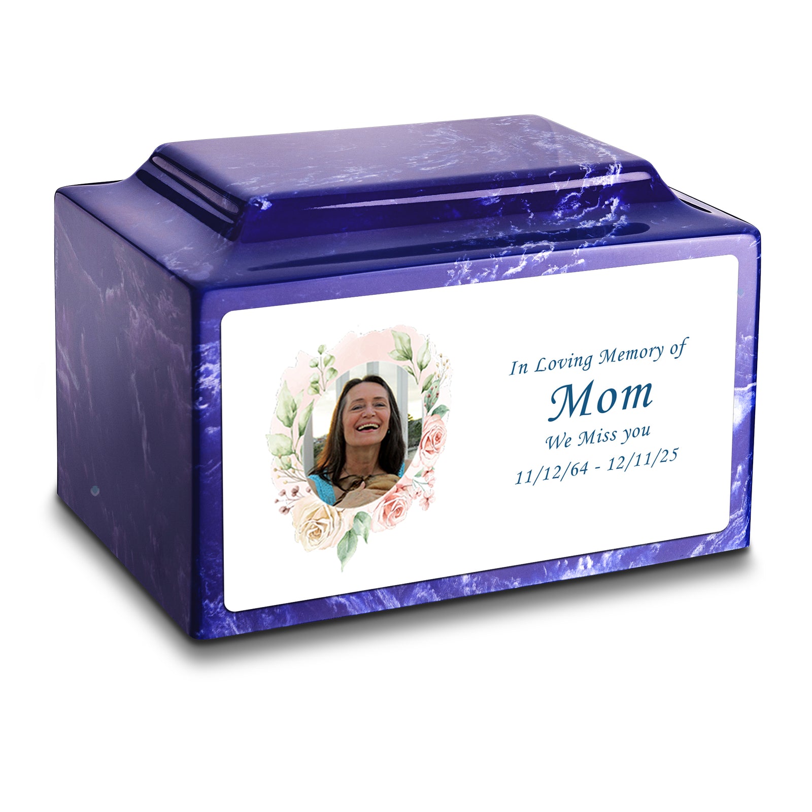 Adult Legacy Custom Printed Flower Photo Frame Cultured Marble Urns by MacKenzie