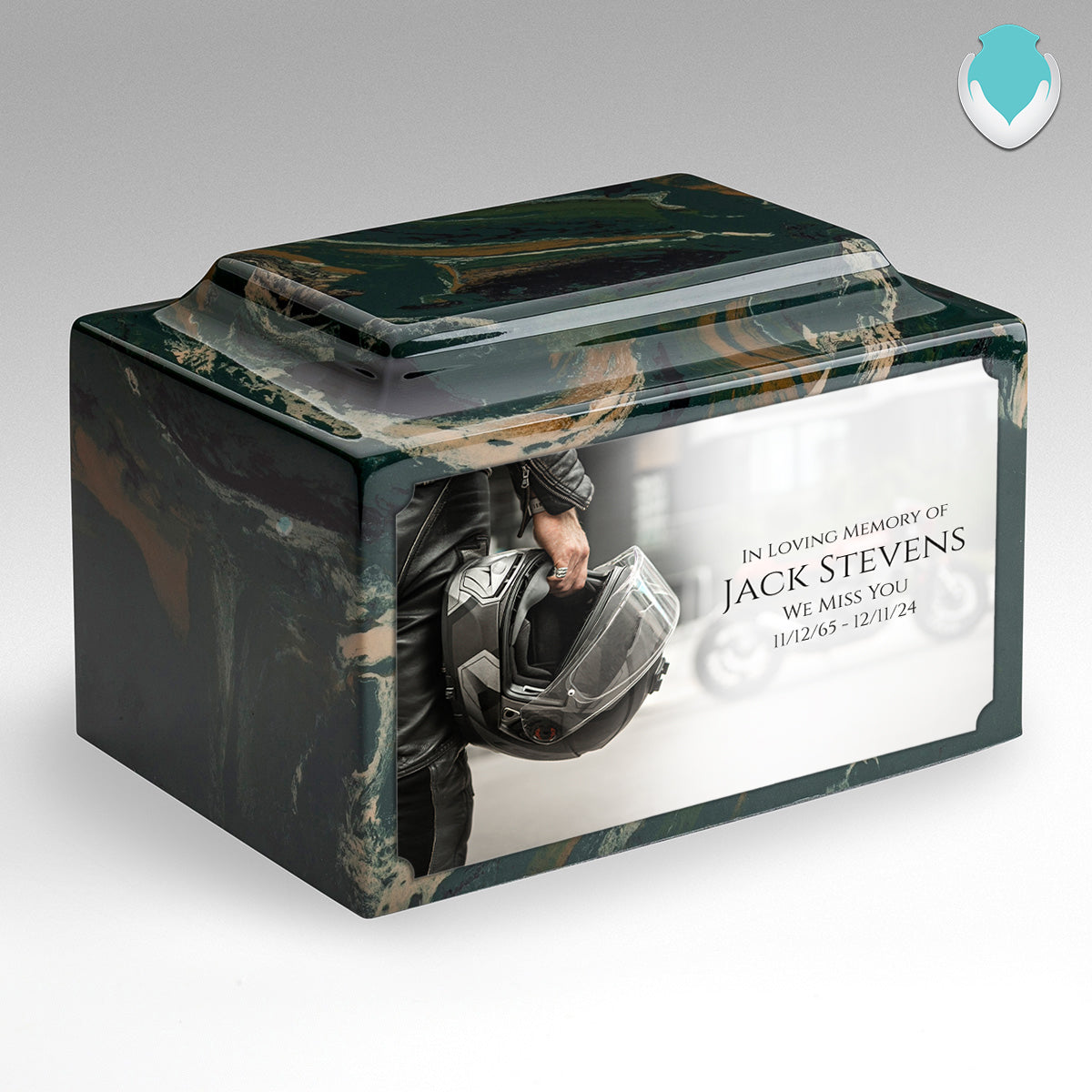 Adult Legacy Custom Printed Motorcycle Helmet Cultured Marble Urns by MacKenzie