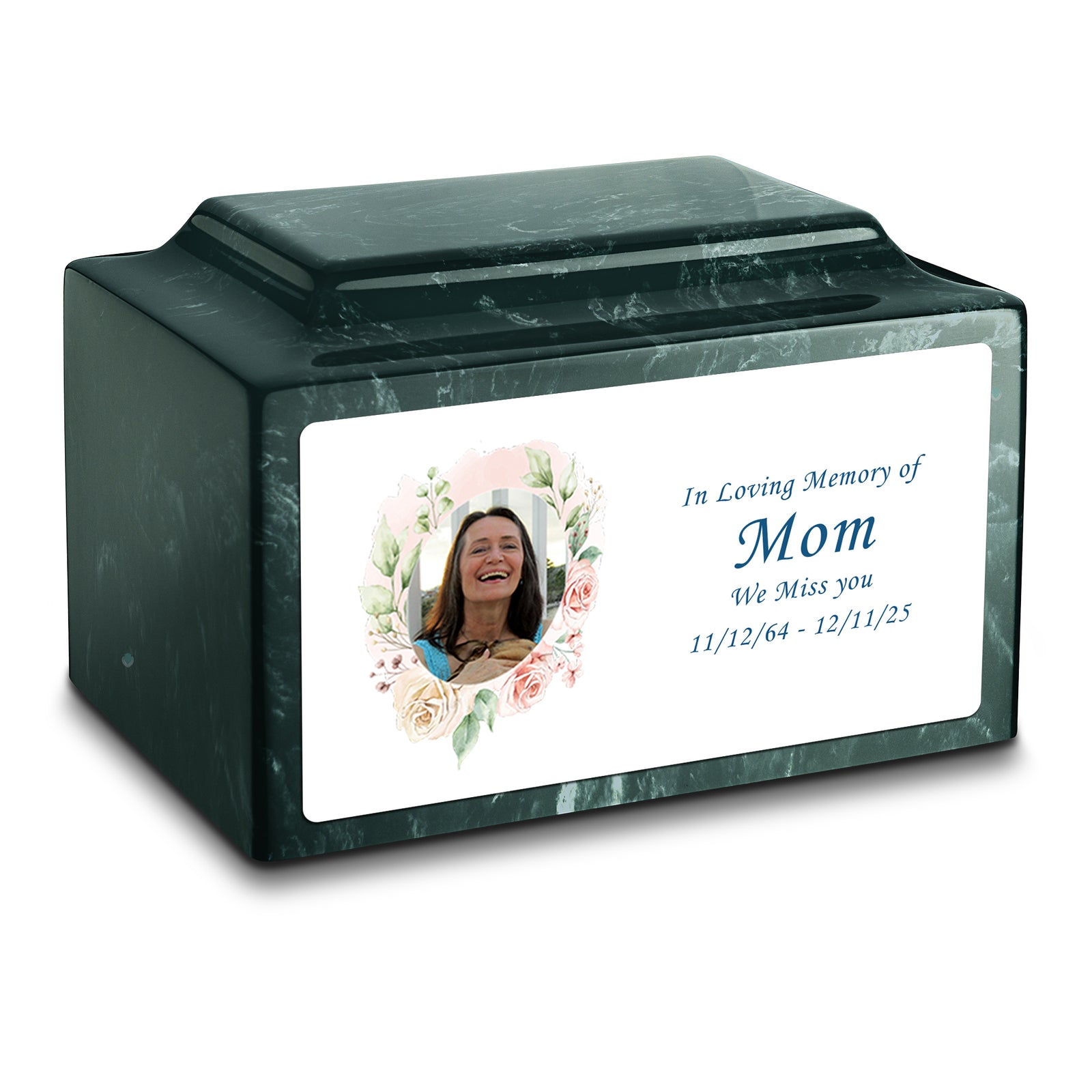 Adult Legacy Custom Printed Flower Photo Frame Cultured Marble Urns by MacKenzie