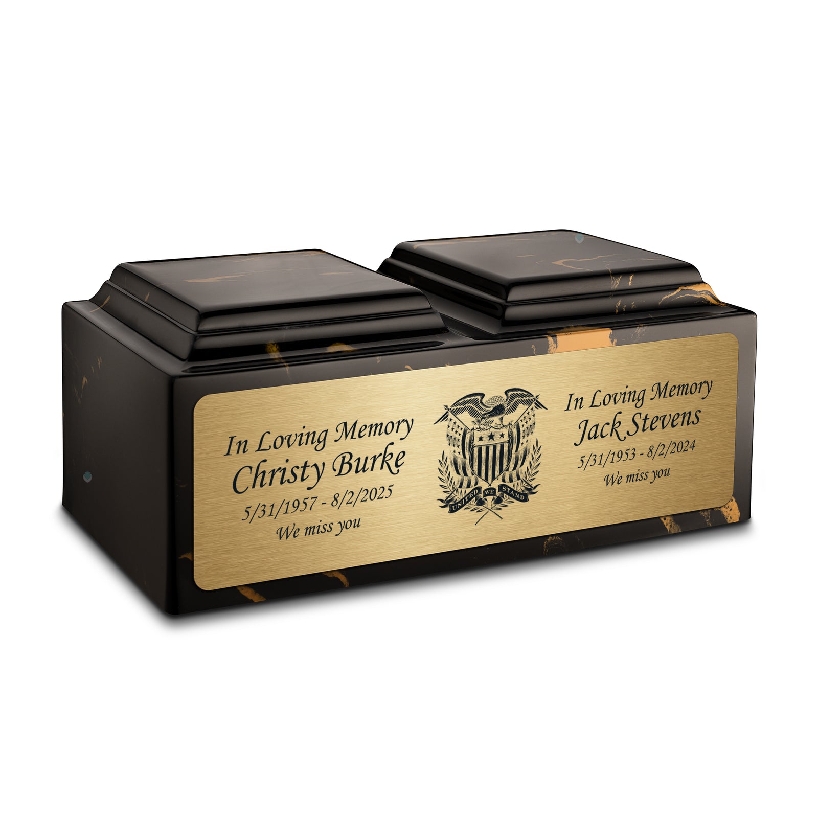 Adult Companion Custom Printed Black and Gold American Glory Cultured Marble Urns by MacKenzie