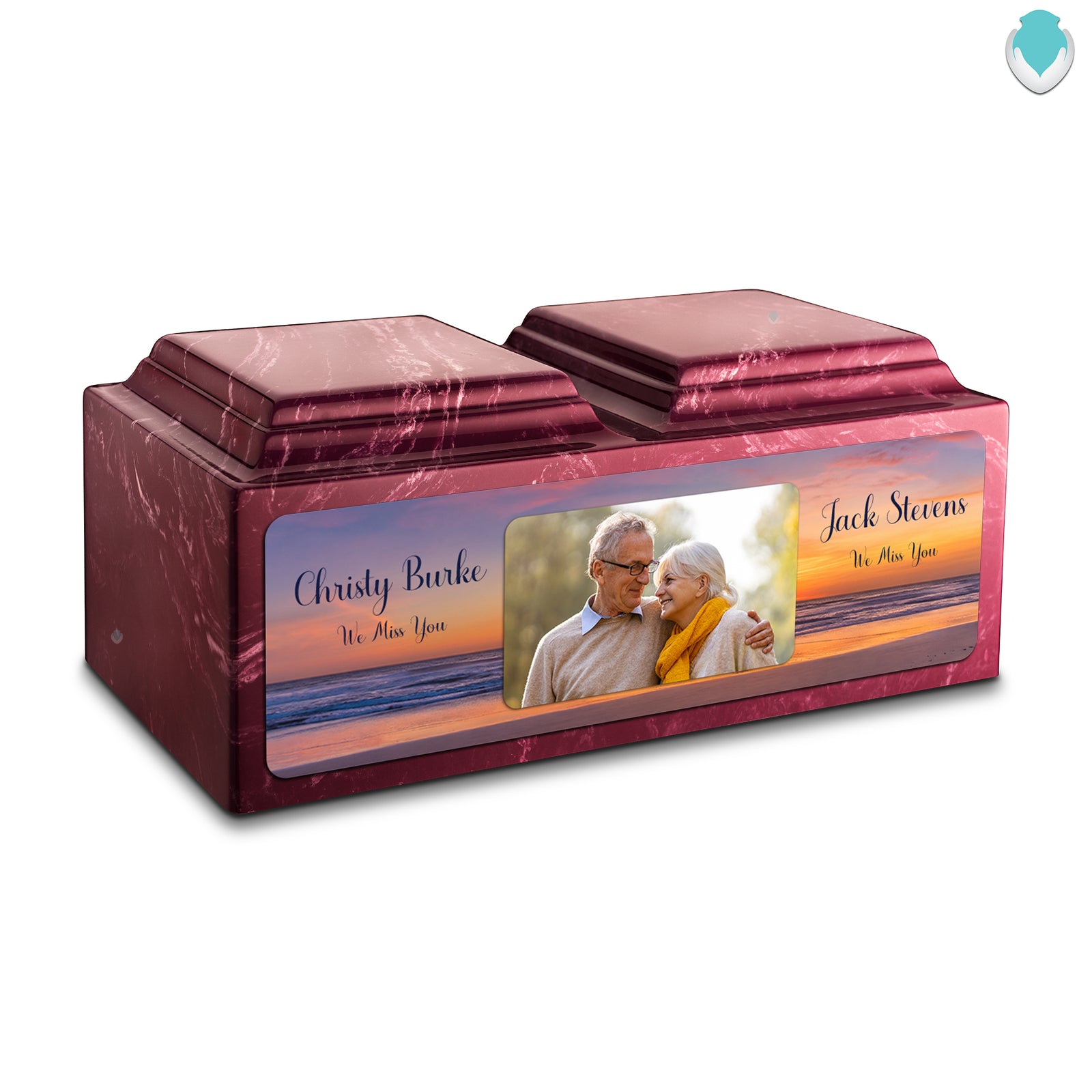 Adult Companion Custom Ocean Sunset Couple Portrait Memorial Berry Cultured Marble Urns by MacKenzie