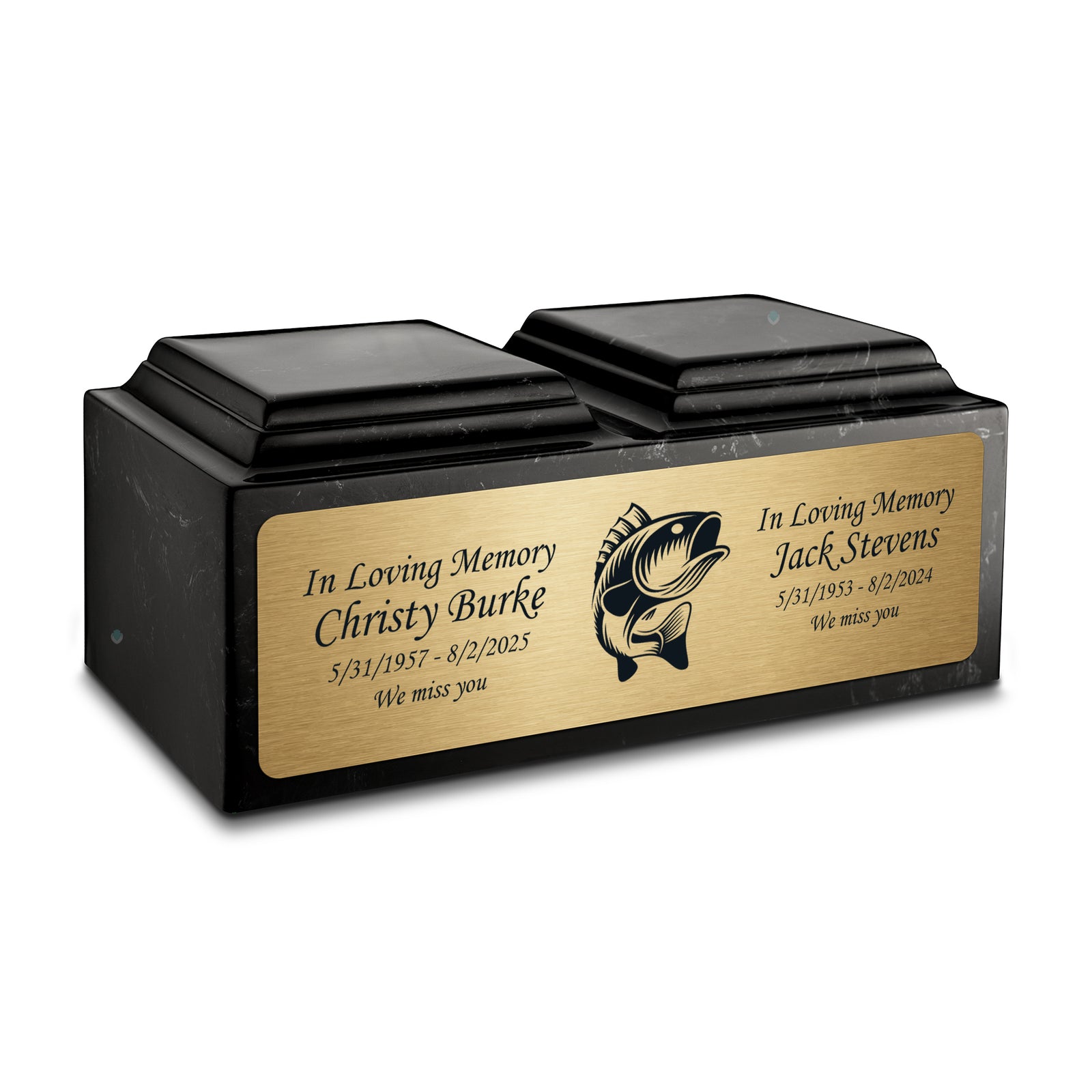 Adult Companion Custom Printed Black and White Fishing Cultured Marble Urns by MacKenzie