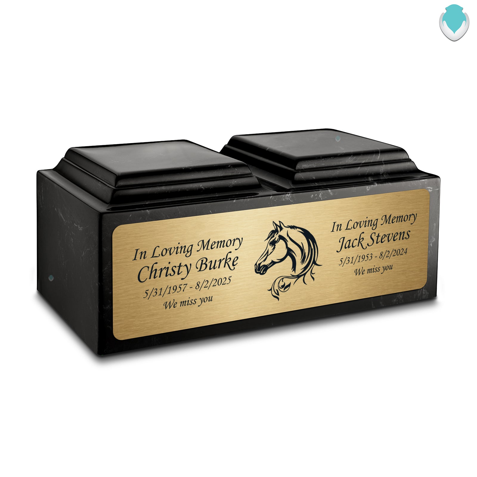 Adult Companion Custom Printed Black and White Horse Cultured Marble Urns by MacKenzie