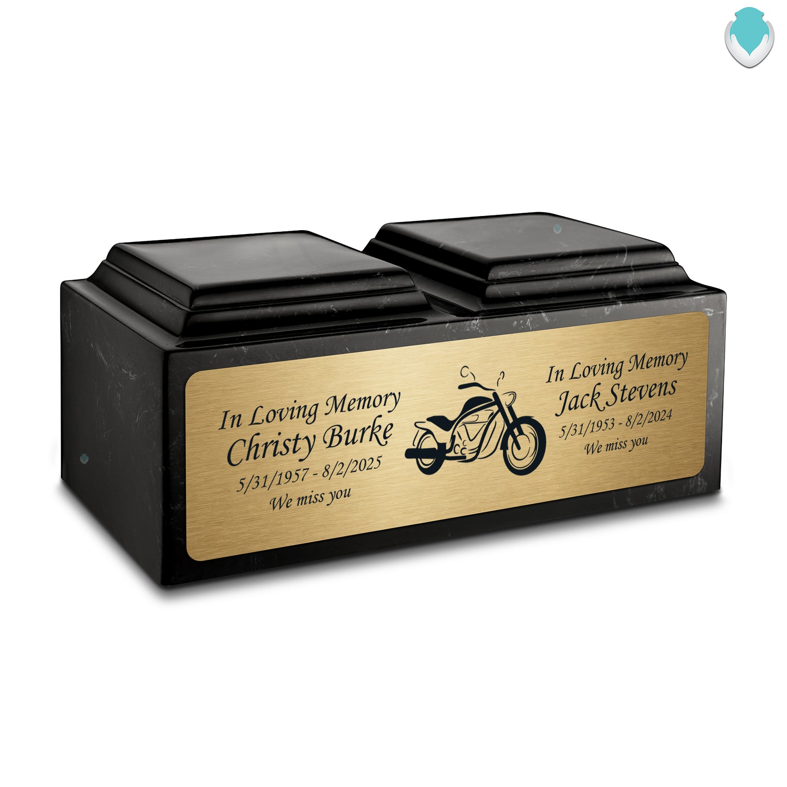 Adult Companion Custom Printed Black and White Motorcycle Cultured Marble Urns by MacKenzie