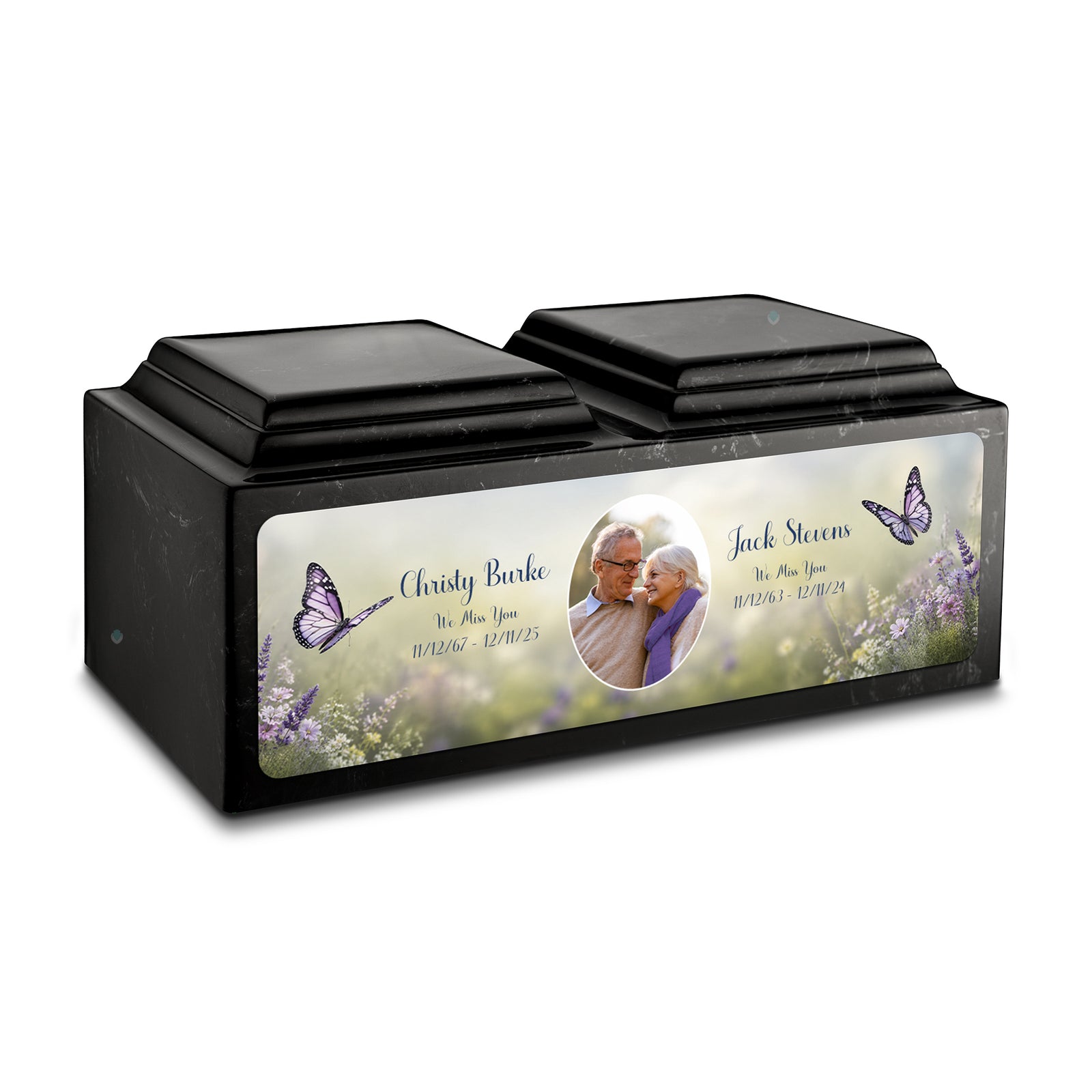 Adult Companion Custom Butterfly Couple Portrait Black & White Cultured Marble Urns by MacKenzie
