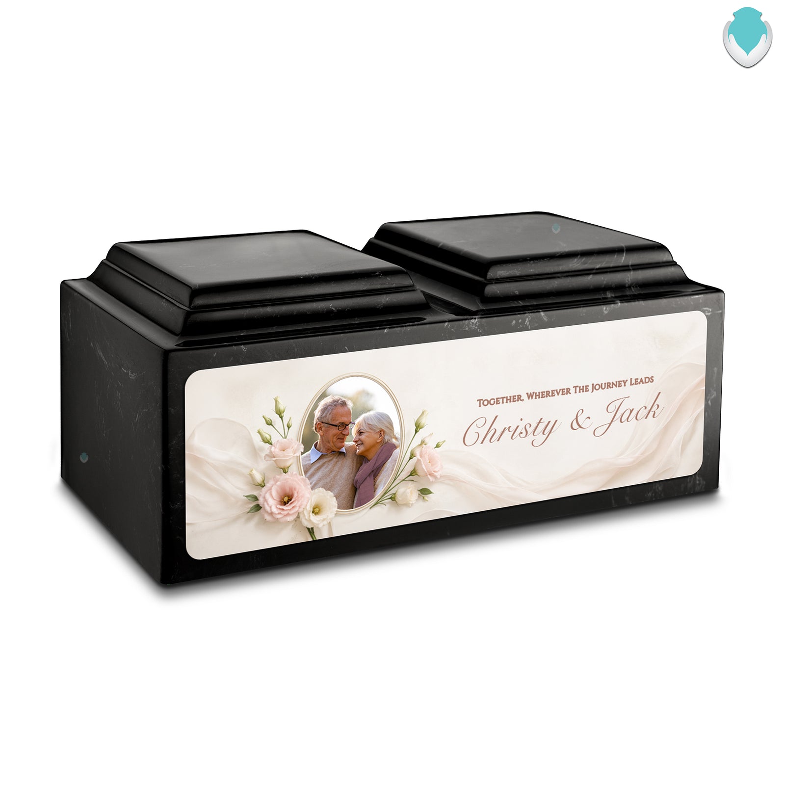 Adult Companion Custom Flower Couple Portrait Memorial Black & White Cultured Marble Urns by MacKenzie
