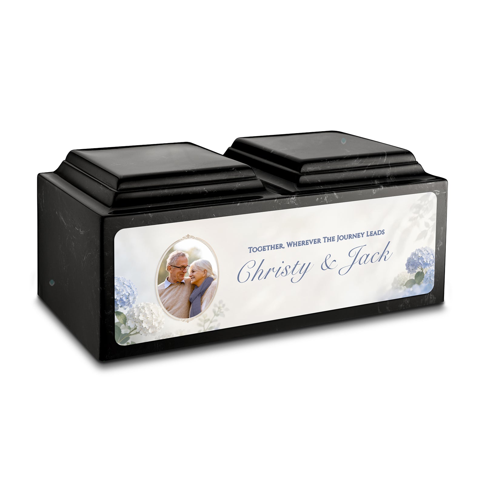 Adult Companion Custom Flower Couple Portrait Black & White Cultured Marble Urns by MacKenzie