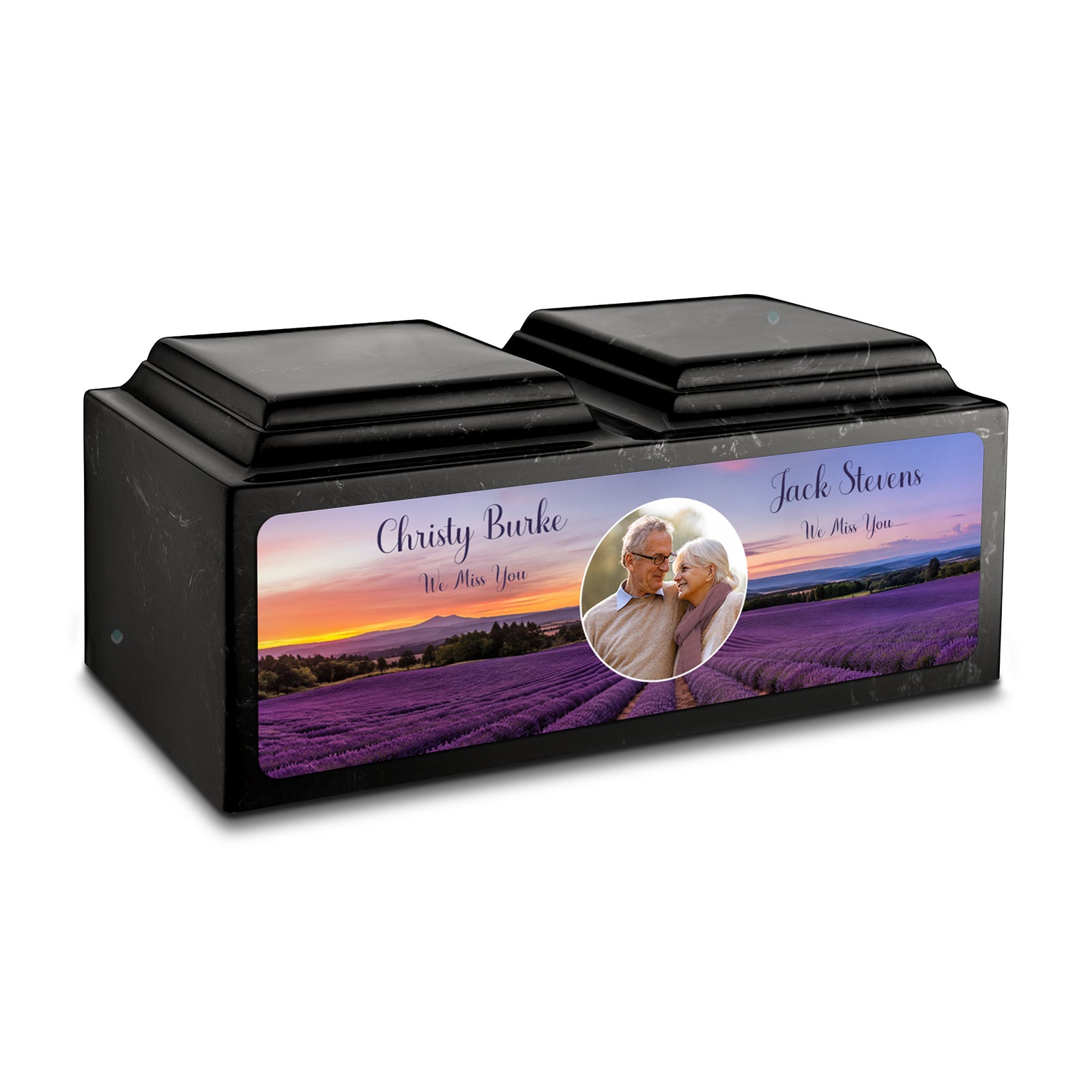 Adult Companion Custom Lavender Couple Portrait Memorial Black & White Cultured Marble Urns by MacKenzie