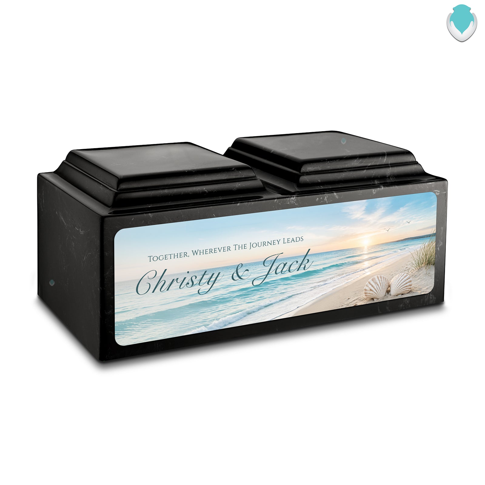 Adult Companion Custom Ocean Memorial Black & White Cultured Marble Urns by MacKenzie