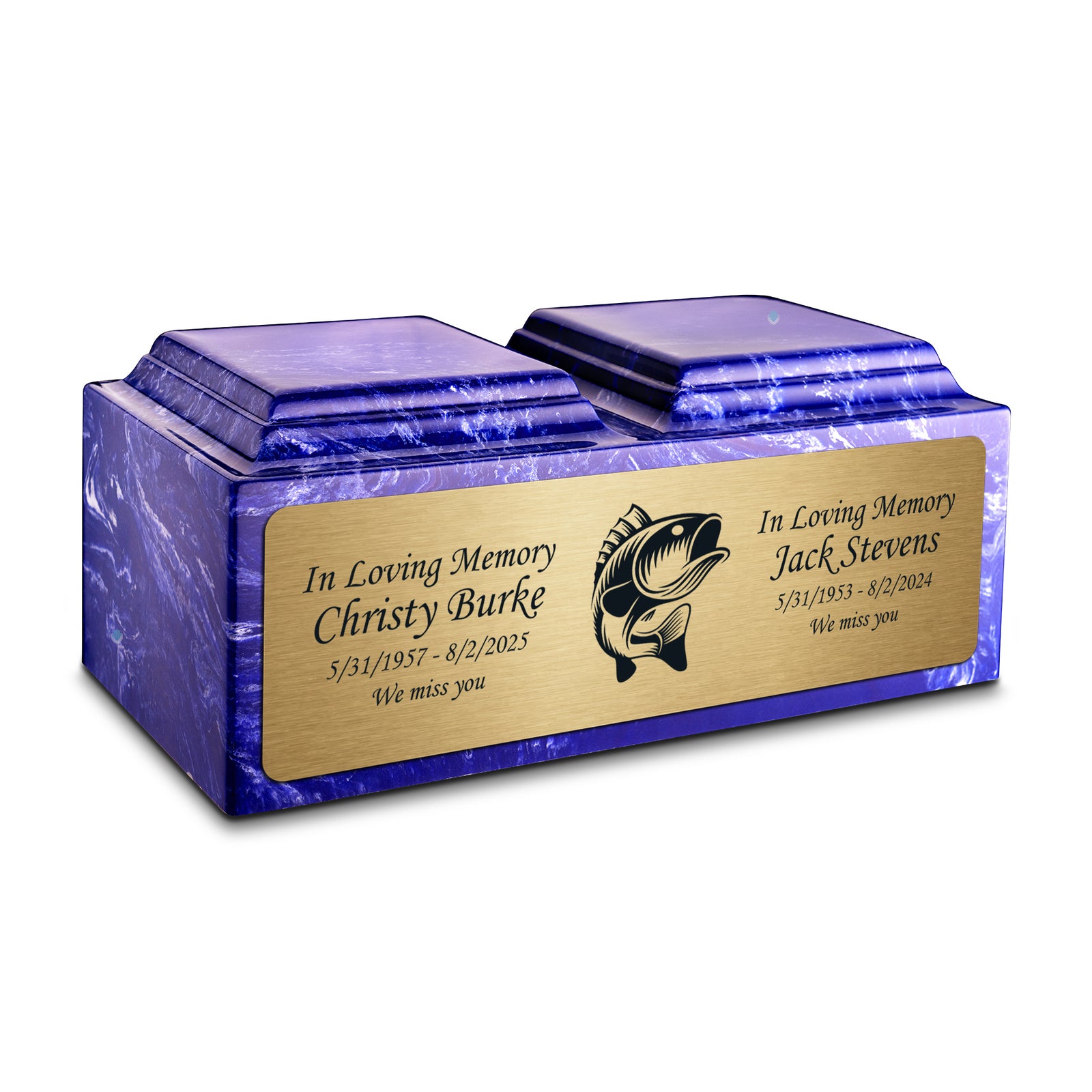 Adult Companion Custom Printed Cobalt Fishing Cultured Marble Urns by MacKenzie