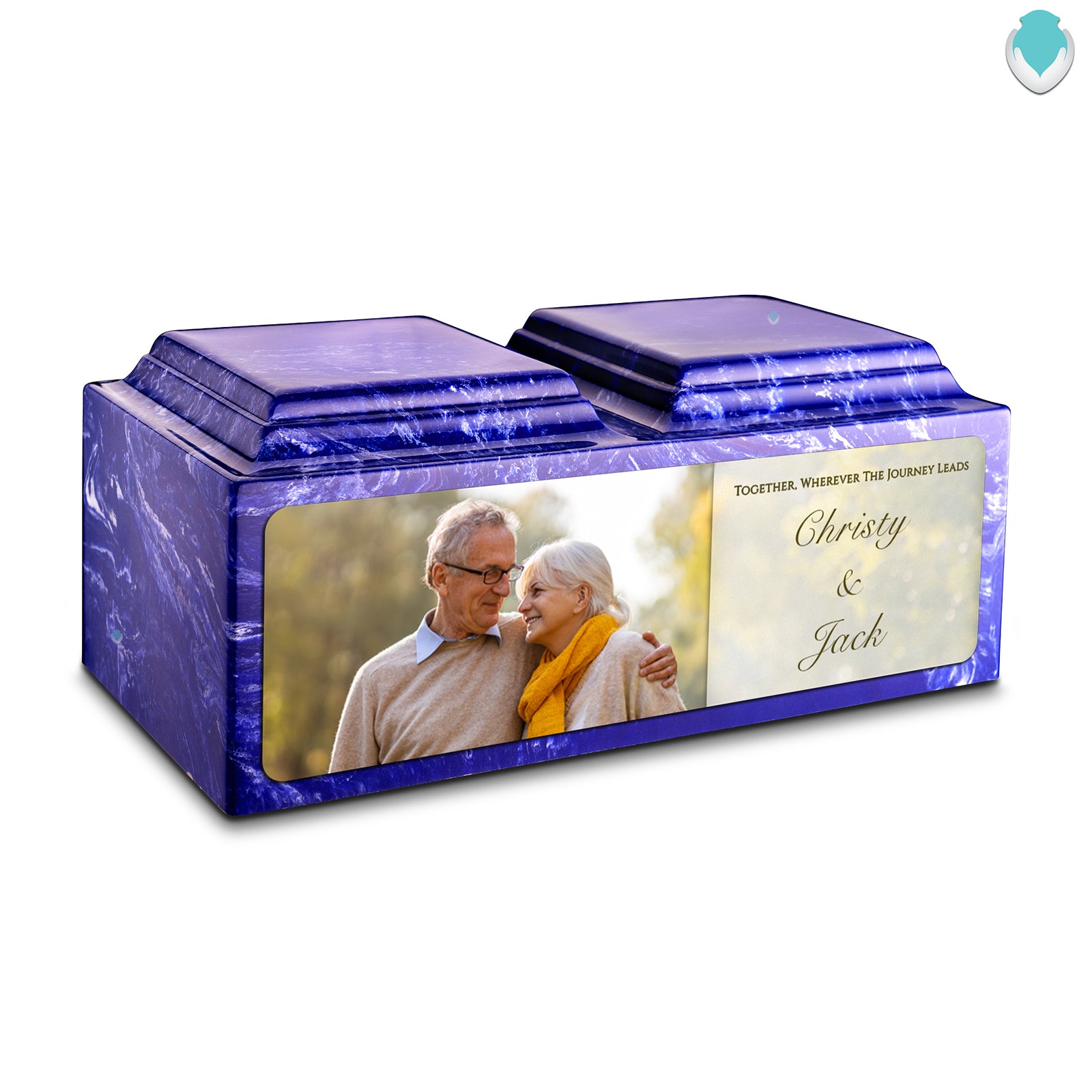 Adult Companion Custom Couple Portrait Cobalt Cultured Marble Urns by MacKenzie
