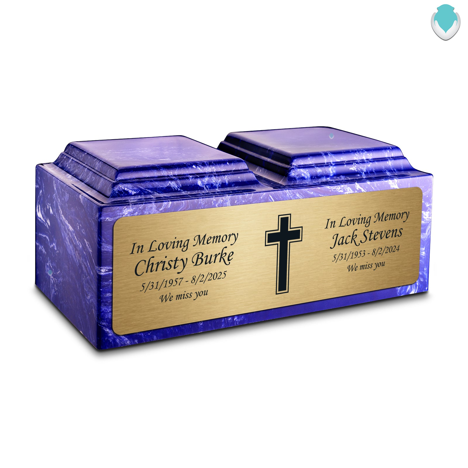 Adult Companion Custom Printed Cobalt Simple Cross Cultured Marble Urns by MacKenzie