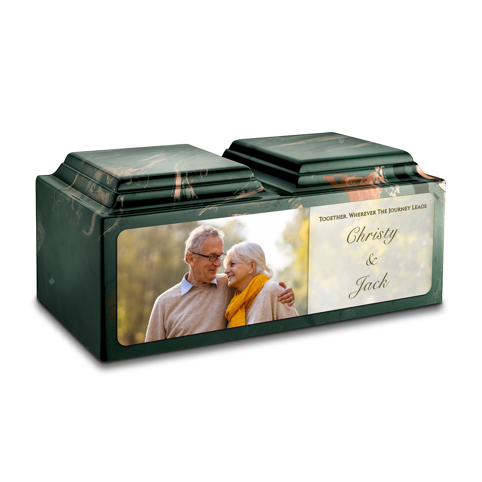 Adult Companion Custom Couple Portrait Camo Cultured Marble Urns by MacKenzie