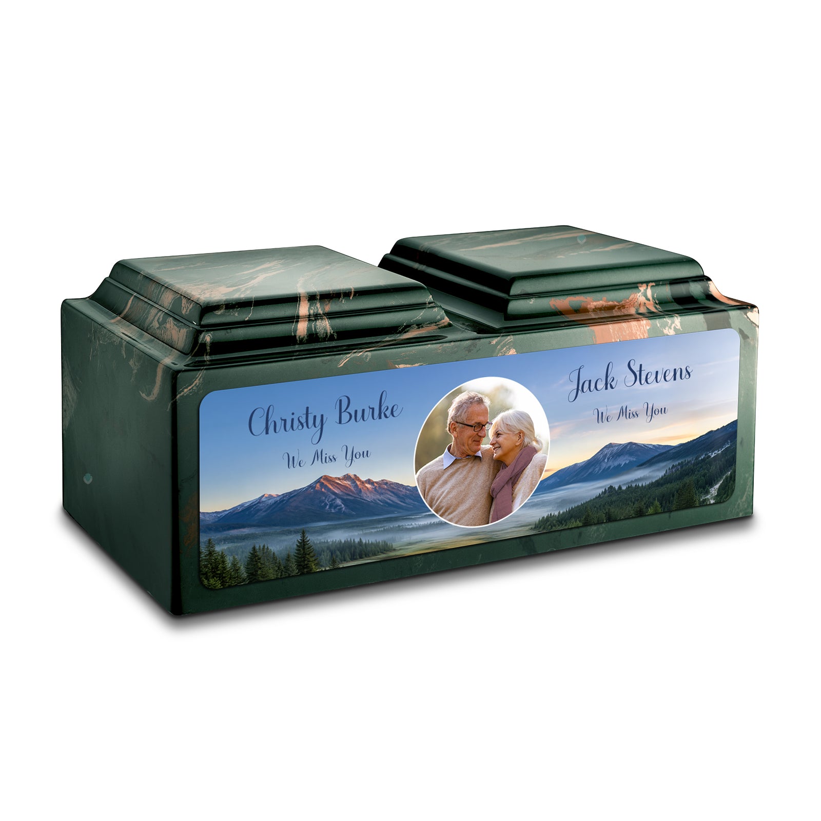 Adult Companion Custom Mountains Couple Portrait Memorial Camo Cultured Marble Urns by MacKenzie