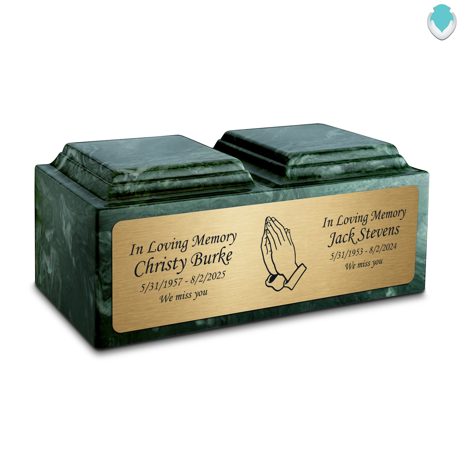 Adult Companion Custom Printed Evergreen Praying Hands Cultured Marble Urns by MacKenzie