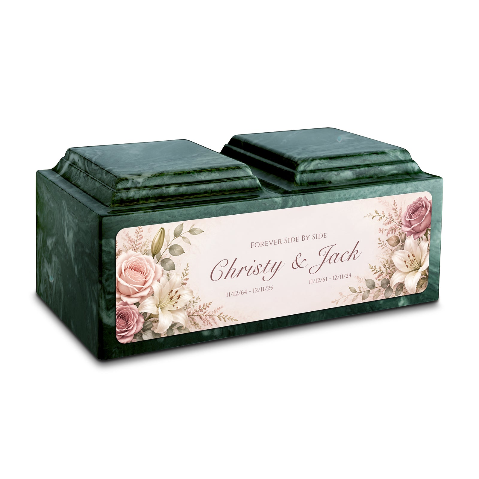 Adult Companion Custom Flower Printed Evergreen Cultured Marble Urns by MacKenzie