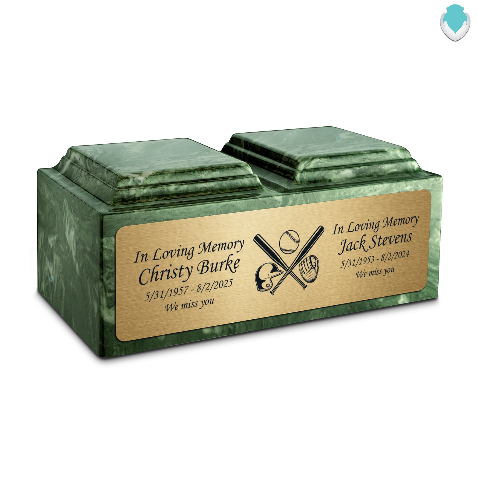 Adult Companion Custom Printed Emerald Baseball Cultured Marble Urns by MacKenzie