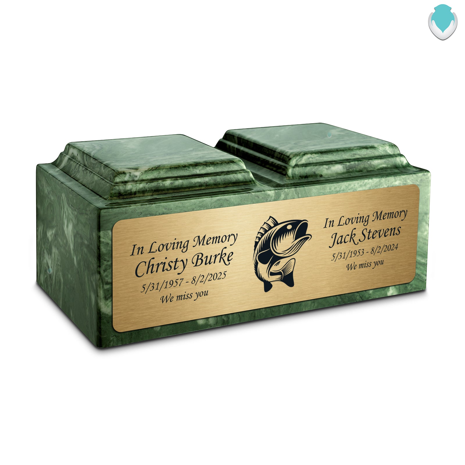 Adult Companion Custom Printed Emerald Fishing Cultured Marble Urns by MacKenzie