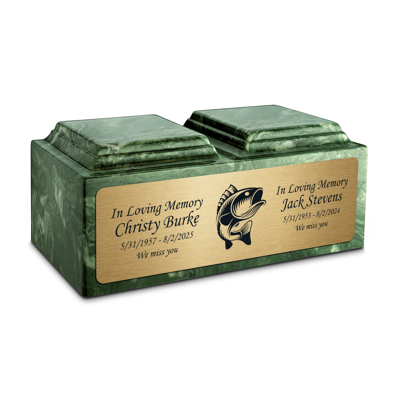 Adult Companion Custom Printed Emerald Fishing Cultured Marble Urns by MacKenzie