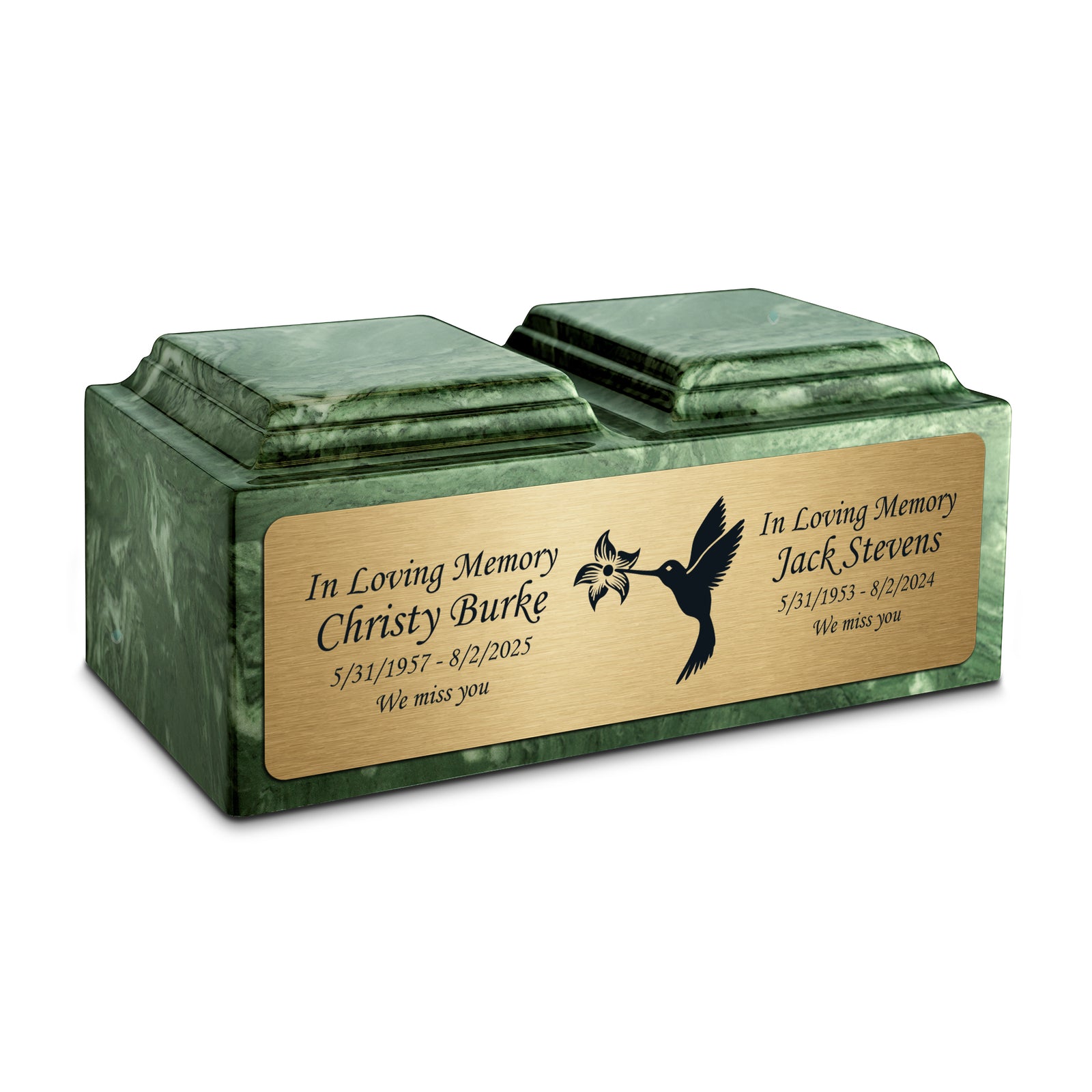 Adult Companion Custom Printed Emerald Hummingbird Cultured Marble Urns by MacKenzie
