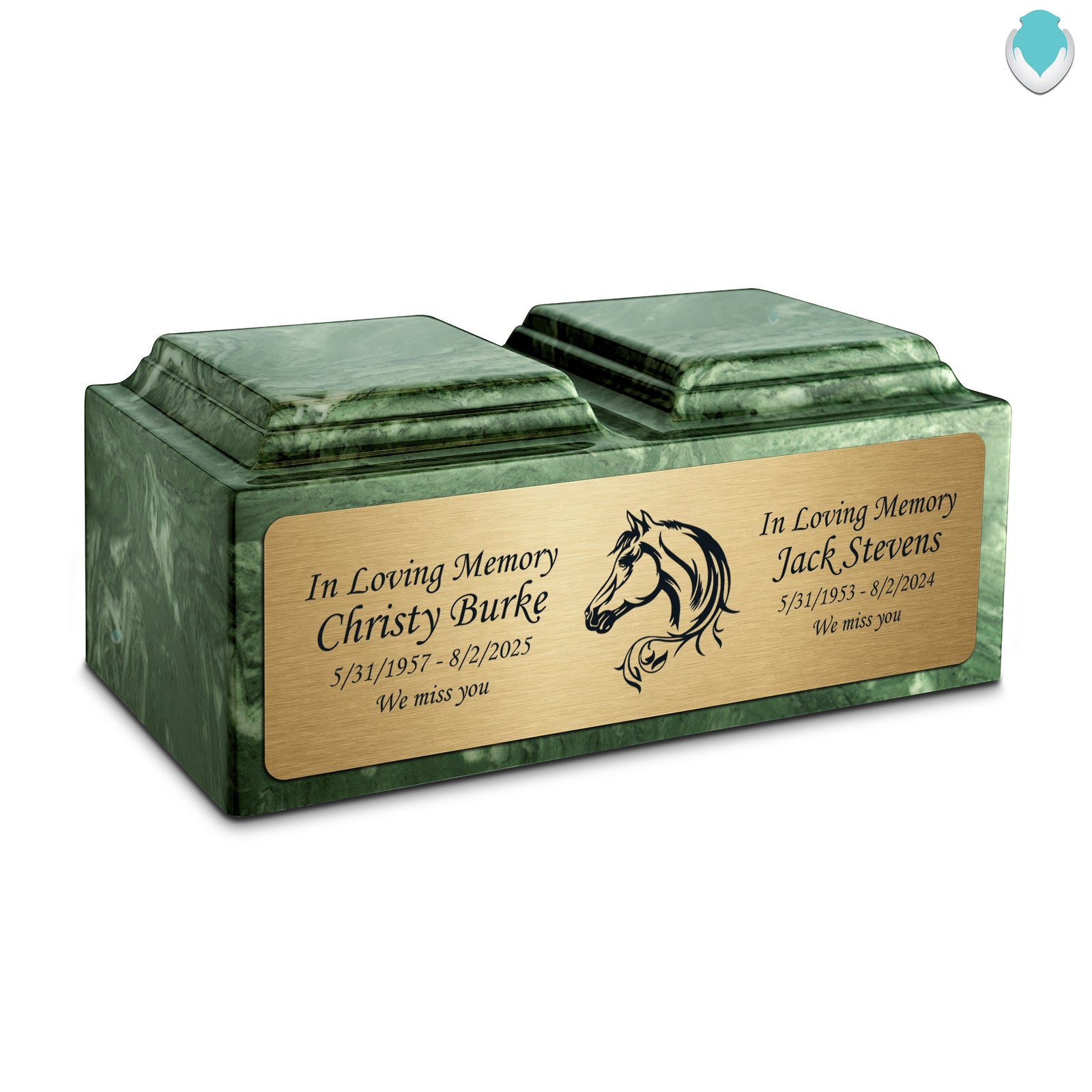 Adult Companion Custom Printed Emerald Horse Cultured Marble Urns by MacKenzie
