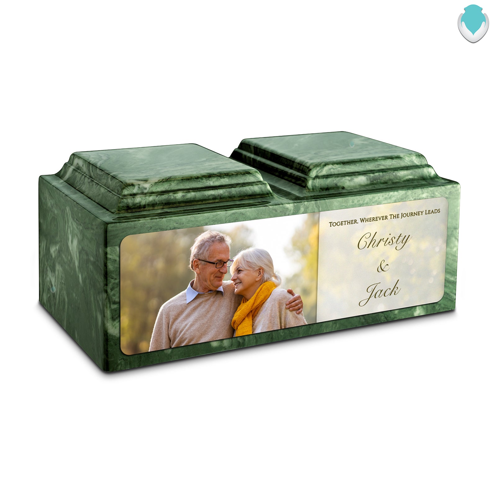 Adult Companion Custom Couple Portrait Emerald Cultured Marble Urns by MacKenzie