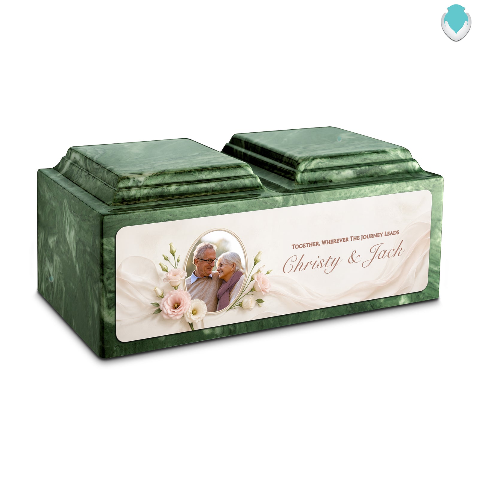 Adult Companion Custom Flower Couple Portrait Memorial Emerald Cultured Marble Urns by MacKenzie