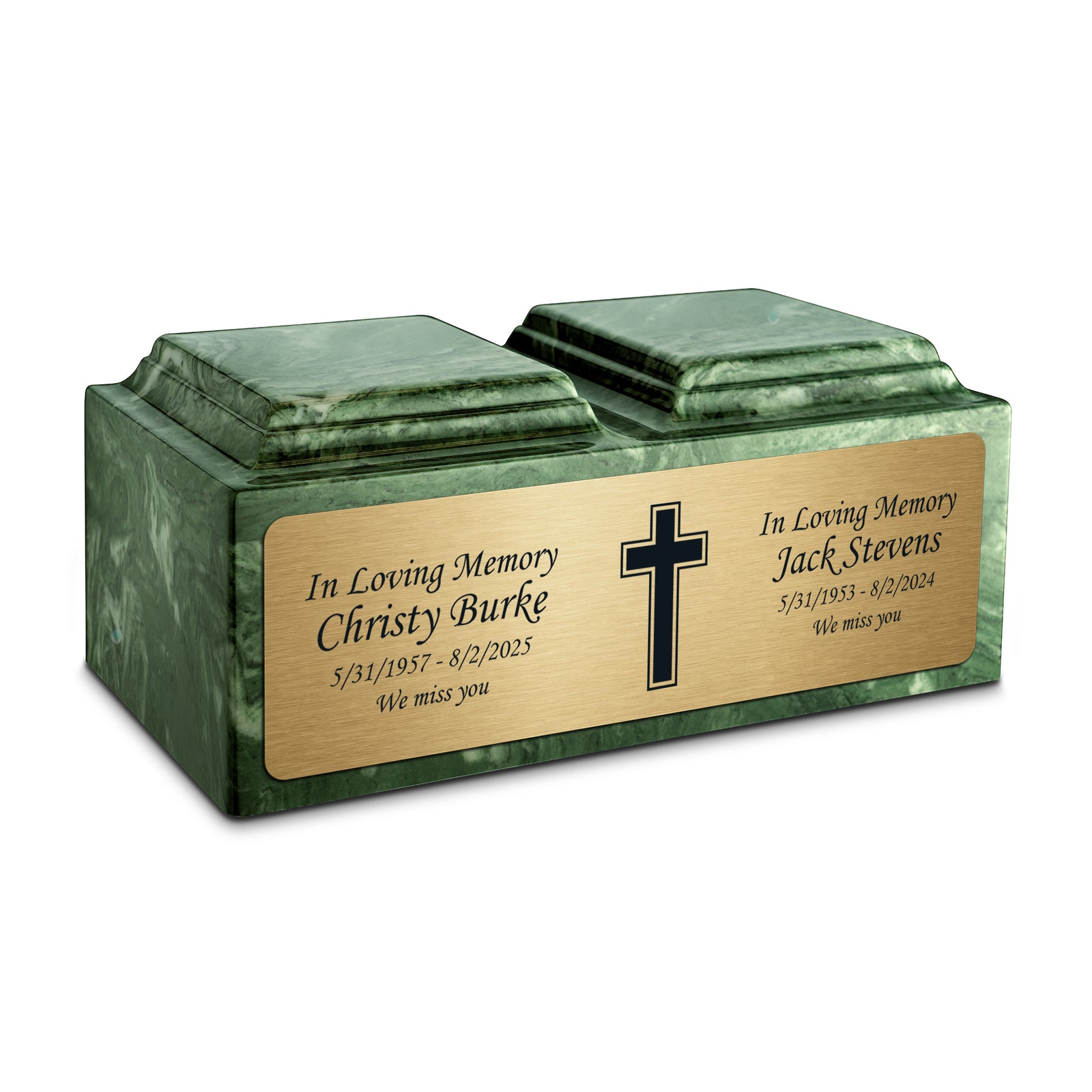 Adult Companion Custom Printed Emerald Simple Cross Cultured Marble Urns by MacKenzie