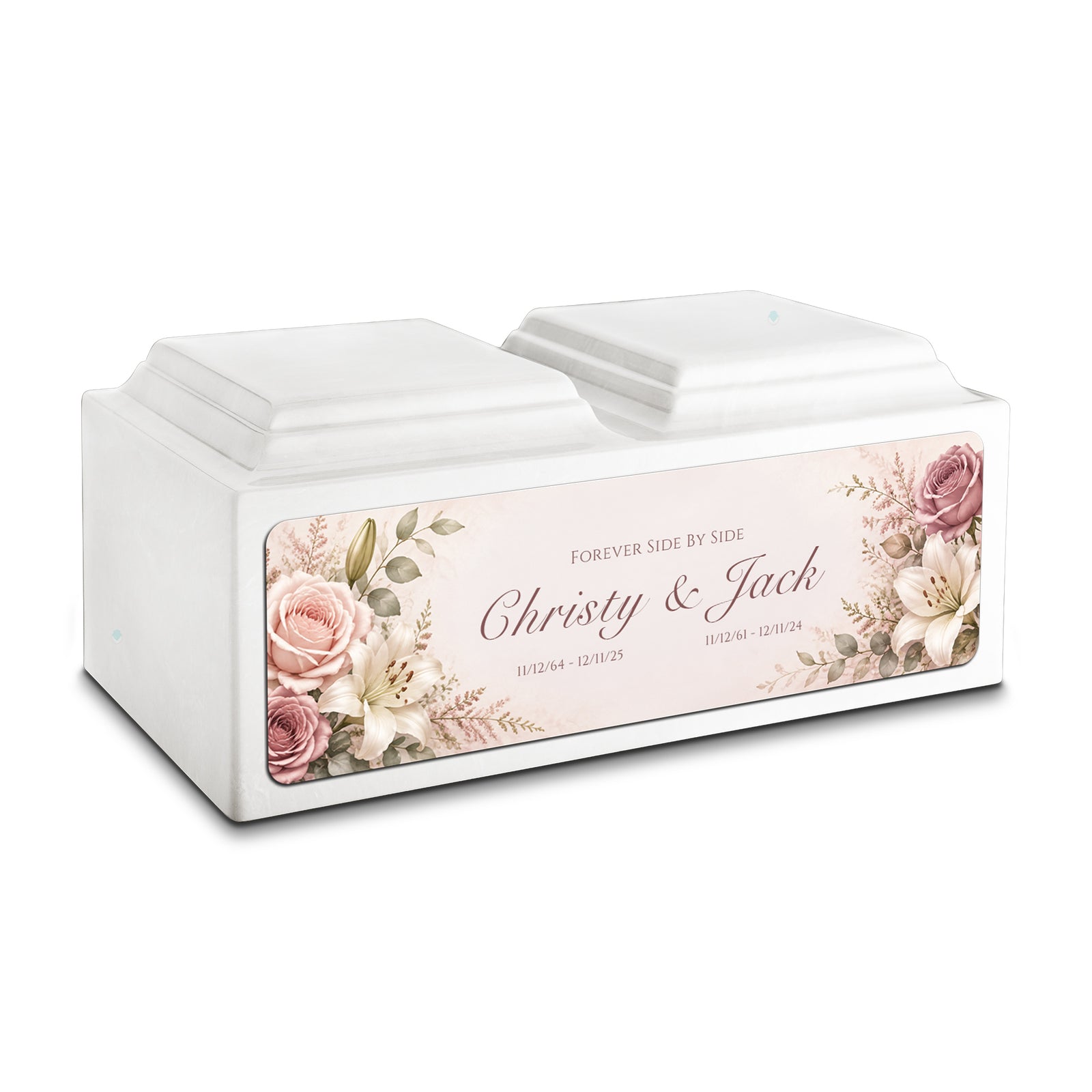 Adult Companion Custom Flower Printed Glacier White Cultured Marble Urns by MacKenzie