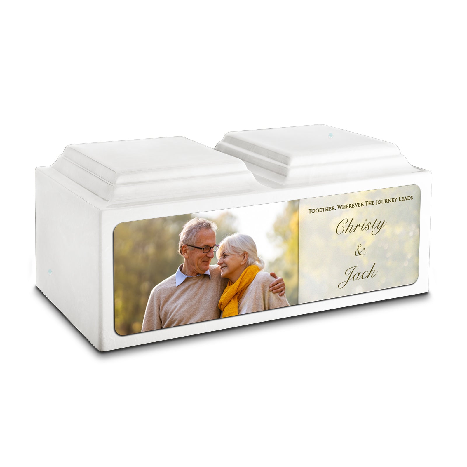 Adult Companion Custom Couple Portrait Glacier White Cultured Marble Urns by MacKenzie