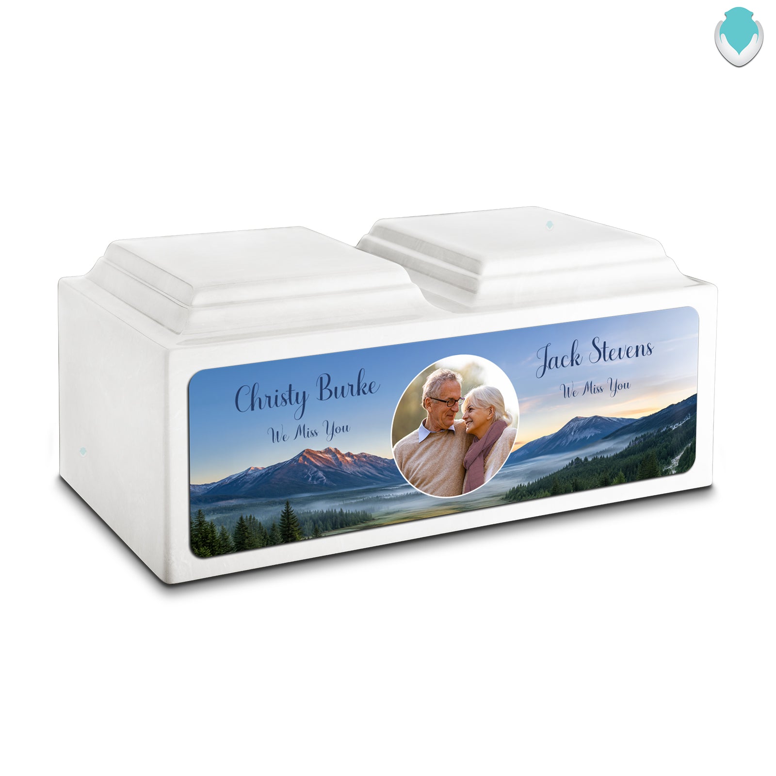 Adult Companion Custom Mountains Couple Portrait Memorial Glacier White Cultured Marble Urns by MacKenzie