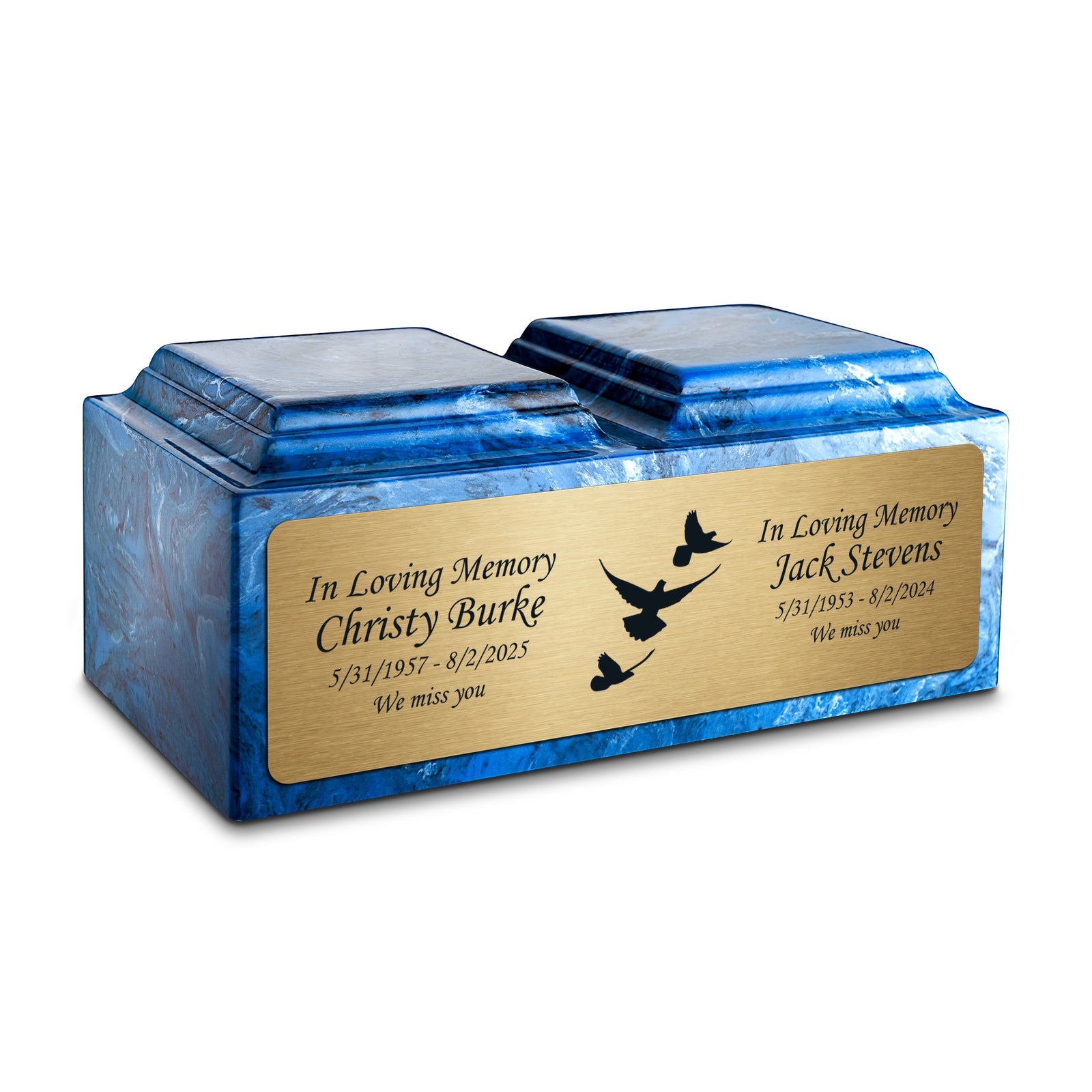 Adult Companion Custom Printed Mystic Blue Doves Cultured Marble Urns by MacKenzie