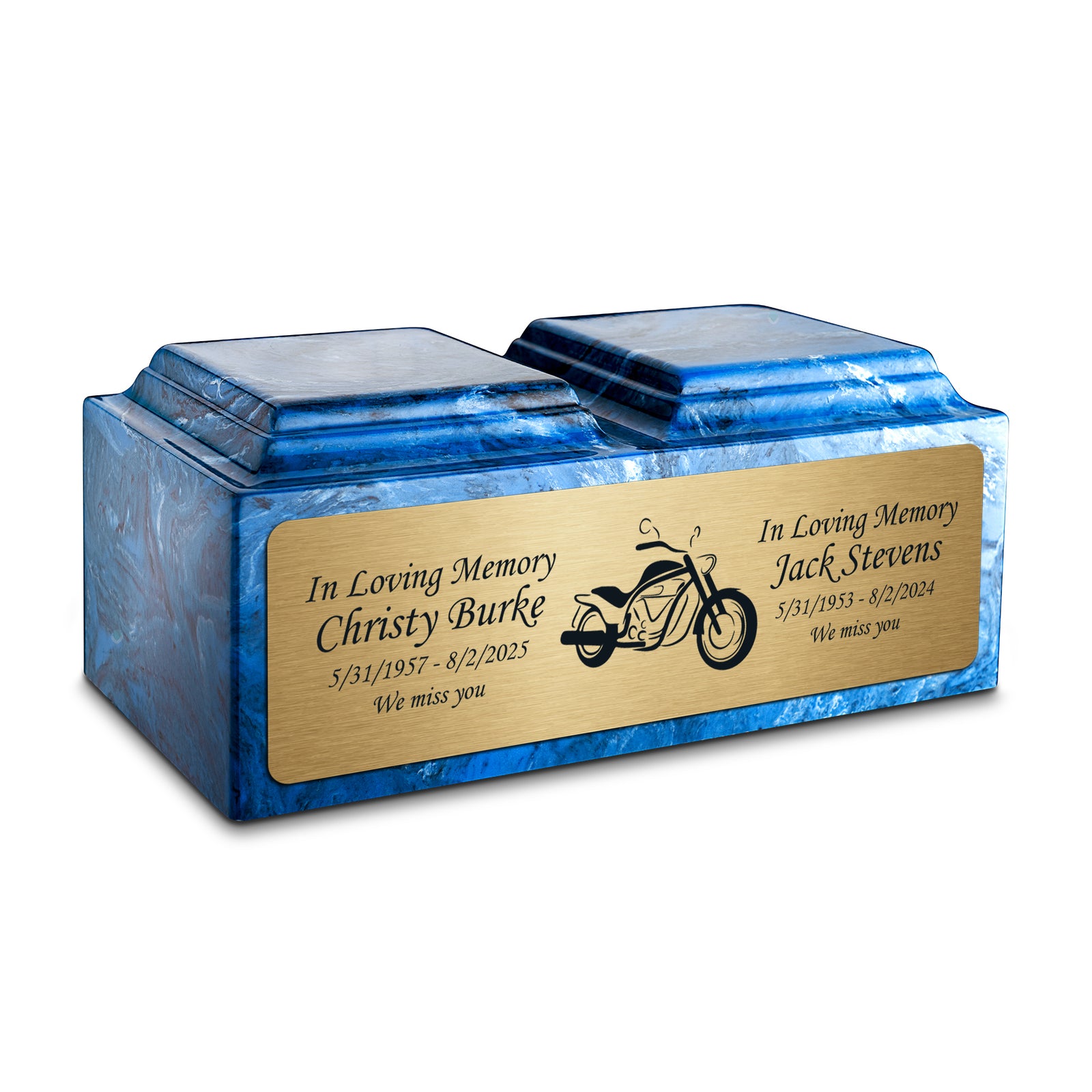 Adult Companion Custom Printed Mystic Blue Motorcycle Cultured Marble Urns by MacKenzie