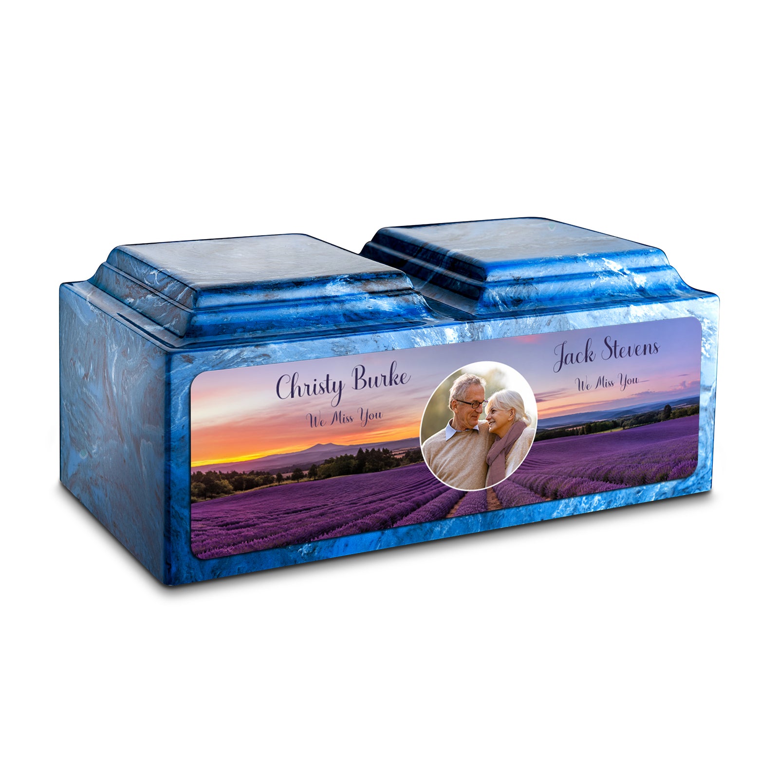 Adult Companion Custom Lavender Couple Portrait Memorial Mystic Blue Cultured Marble Urns by MacKenzie