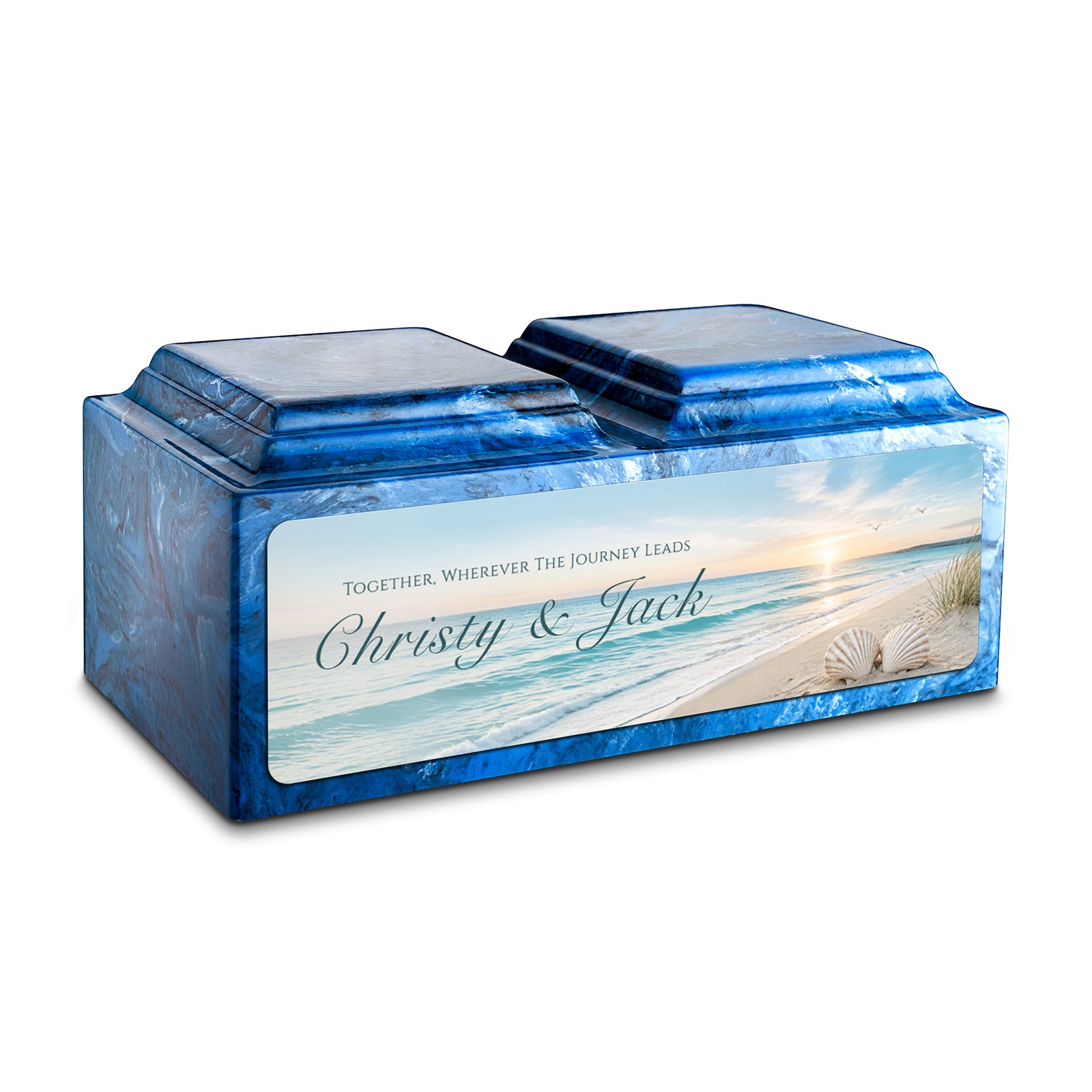 Adult Companion Custom Ocean Memorial Mystic Blue Cultured Marble Urns by MacKenzie