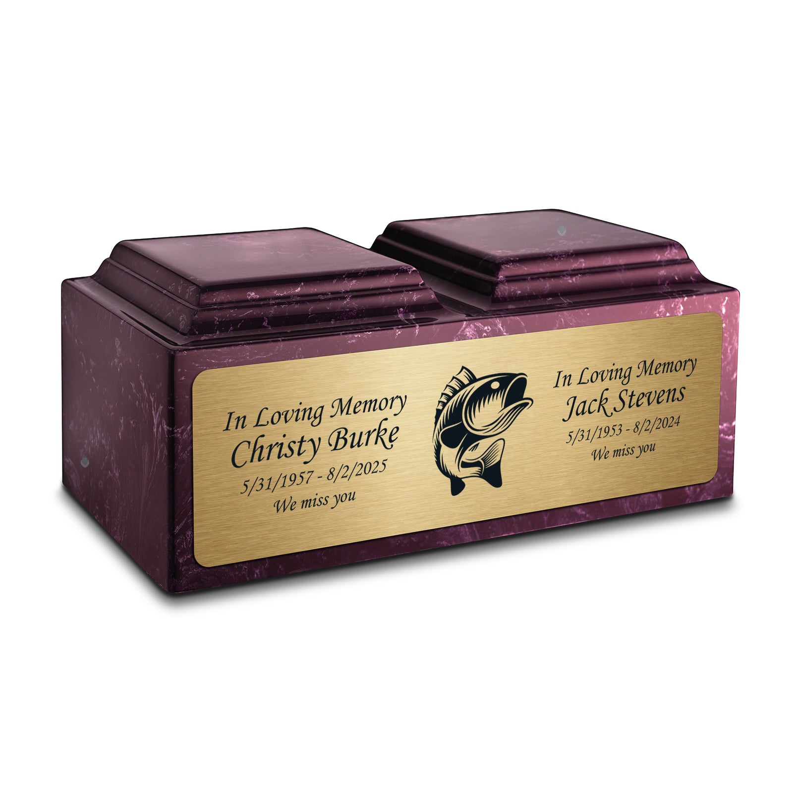 Adult Companion Custom Printed Merlot Fishing Cultured Marble Urns by MacKenzie