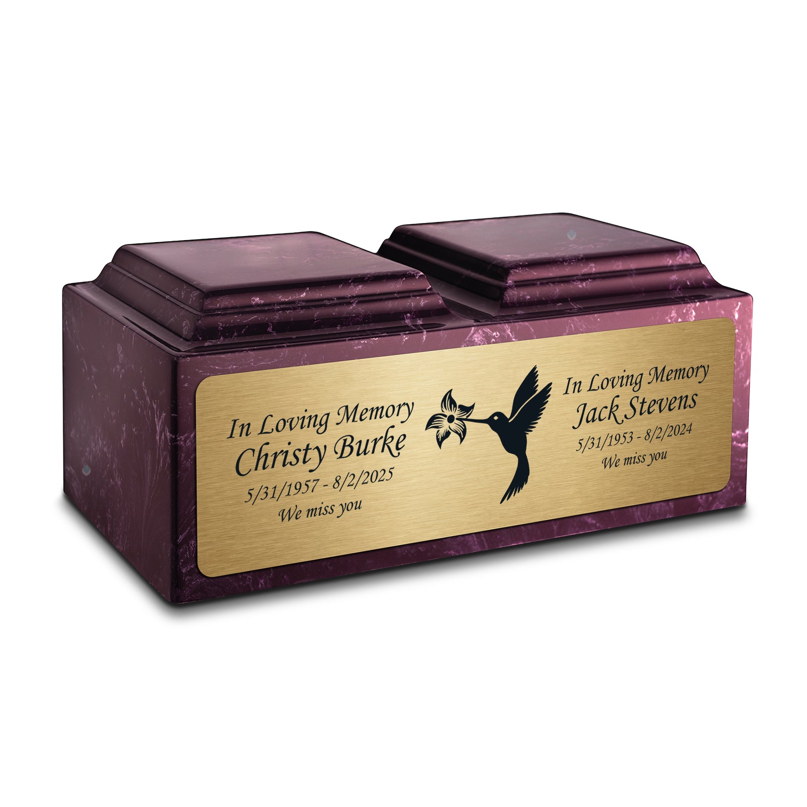 Adult Companion Custom Printed Merlot Hummingbird Cultured Marble Urns by MacKenzie